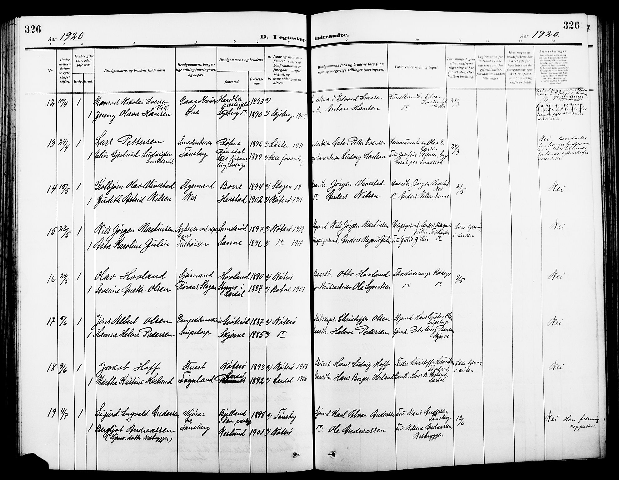 Nøtterøy kirkebøker, AV/SAKO-A-354/G/Ga/L0005: Parish register (copy) no. I 5, 1910-1924, p. 326