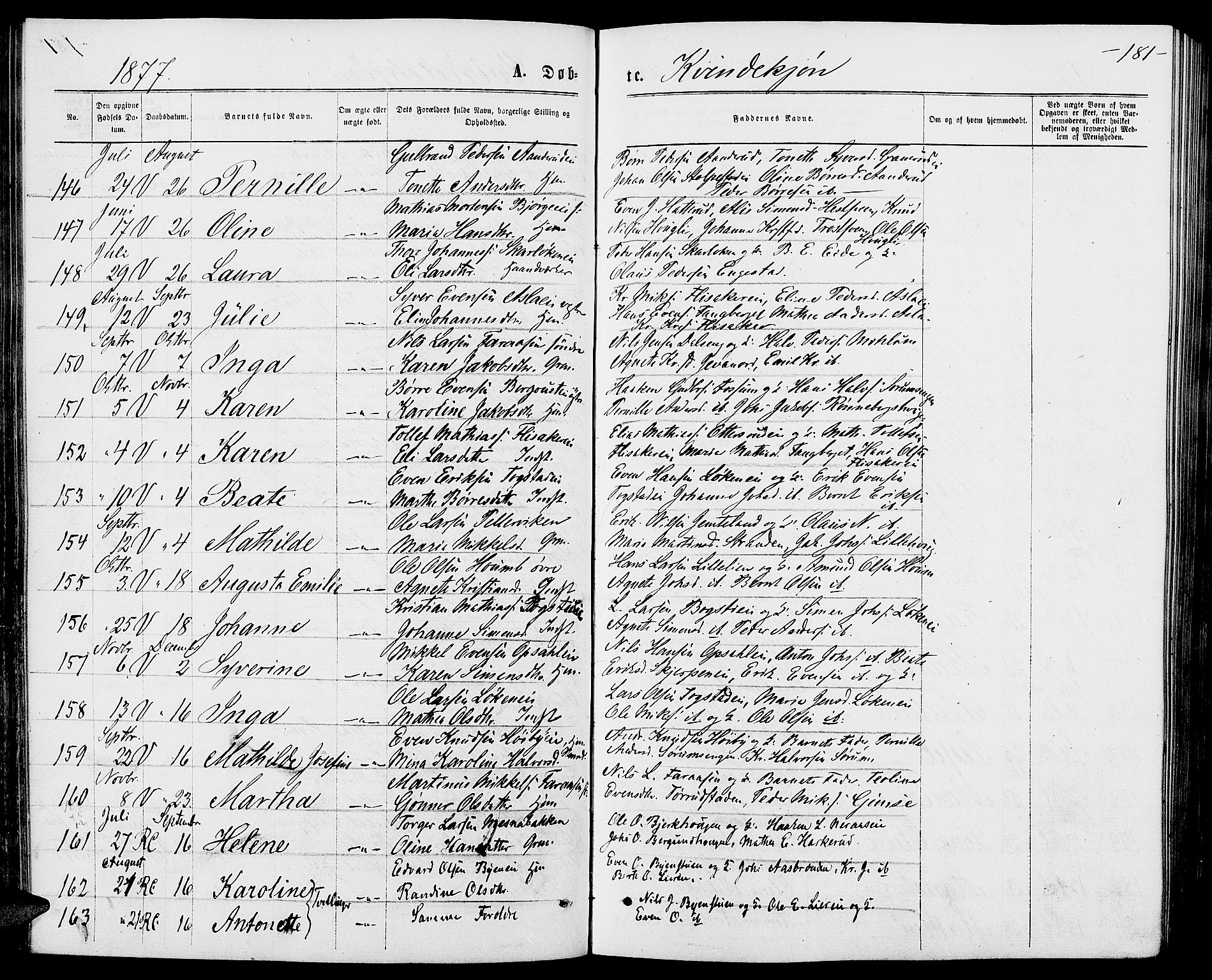 Ringsaker prestekontor, AV/SAH-PREST-014/L/La/L0008: Parish register (copy) no. 8, 1870-1878, p. 181