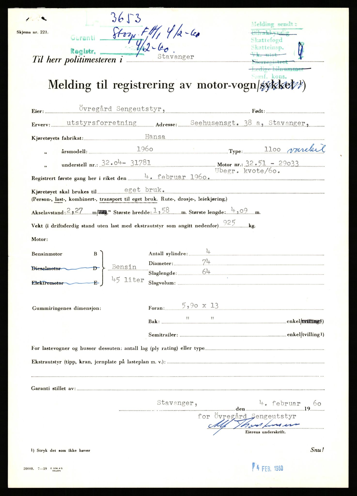 Stavanger trafikkstasjon, AV/SAST-A-101942/0/F/L0010: L-3350 - L-3699, 1930-1971, p. 1669