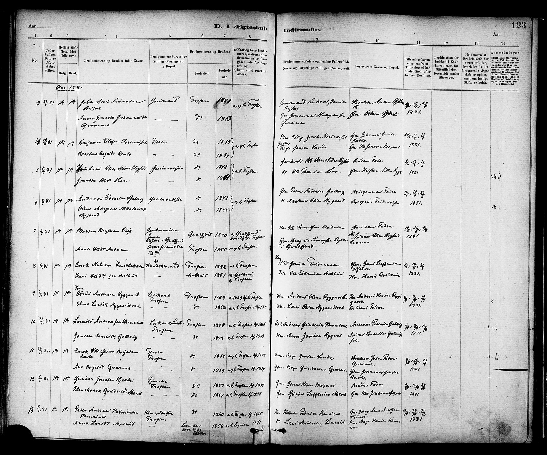 Ministerialprotokoller, klokkerbøker og fødselsregistre - Nord-Trøndelag, SAT/A-1458/713/L0120: Parish register (official) no. 713A09, 1878-1887, p. 123