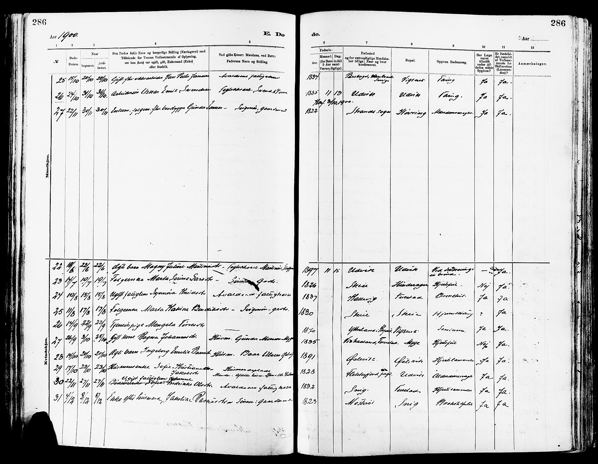 Avaldsnes sokneprestkontor, AV/SAST-A -101851/H/Ha/Haa/L0015: Parish register (official) no. A 15, 1880-1906, p. 286