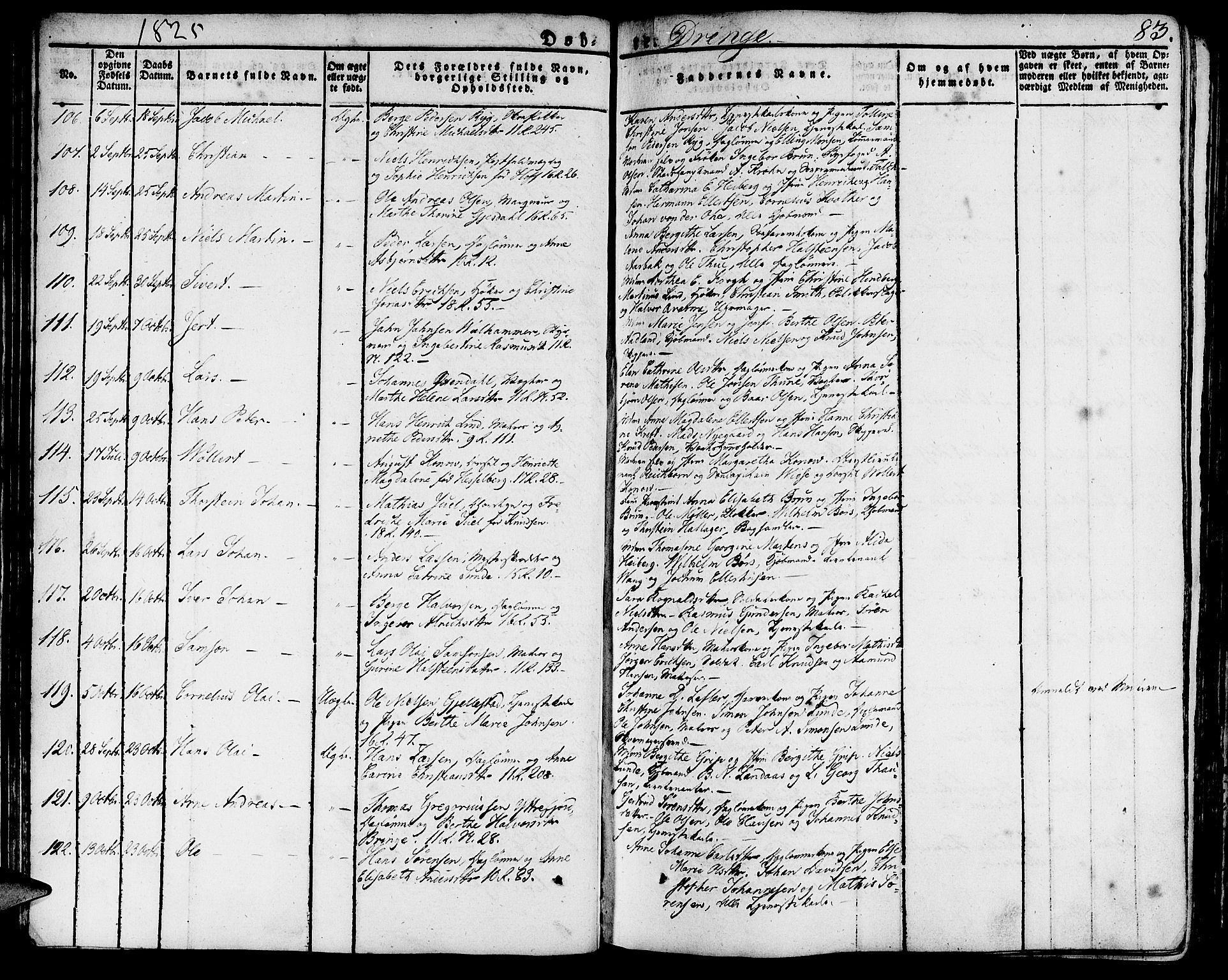 Domkirken sokneprestembete, SAB/A-74801/H/Haa/L0012: Parish register (official) no. A 12, 1821-1840, p. 83