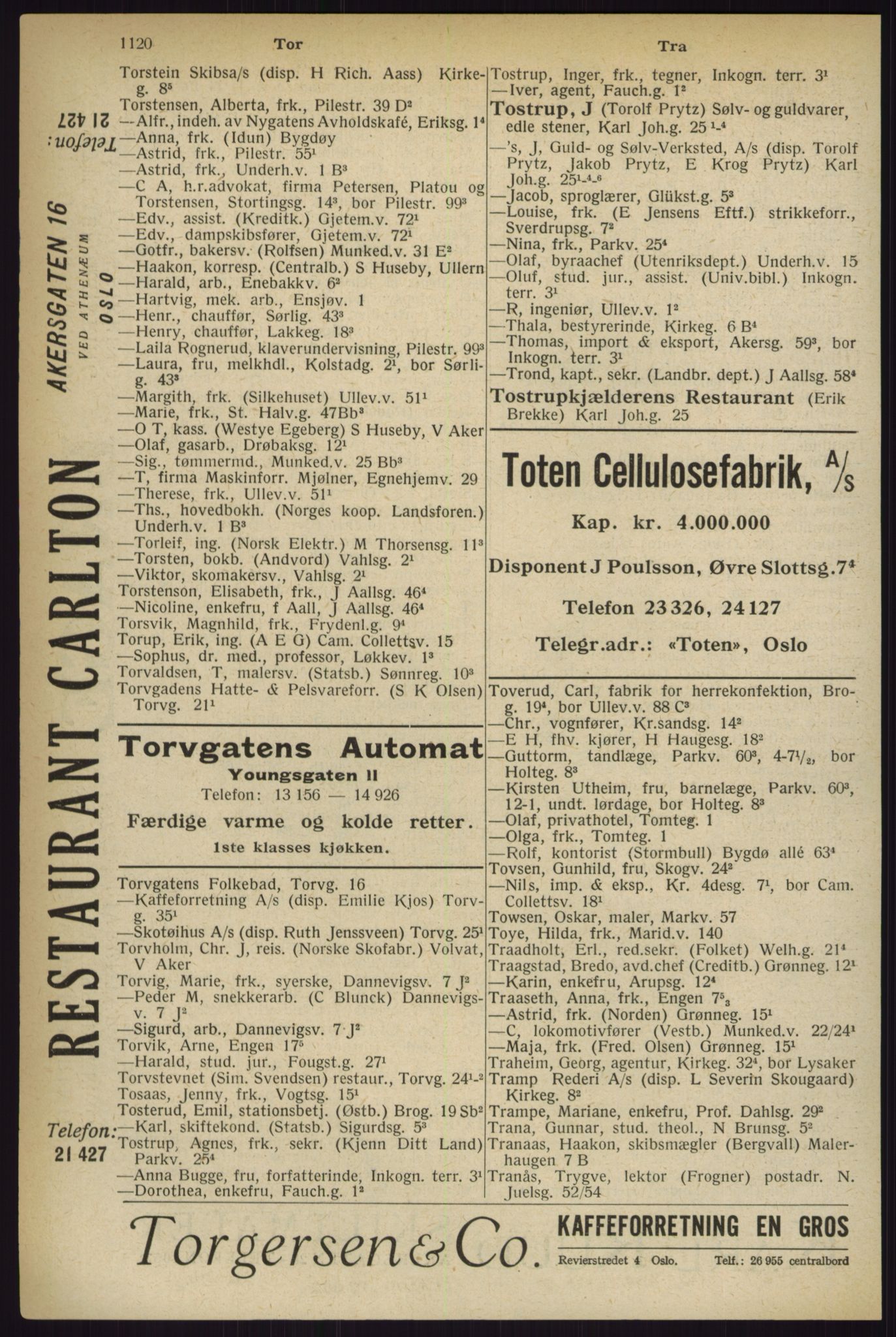 Kristiania/Oslo adressebok, PUBL/-, 1927, p. 1120