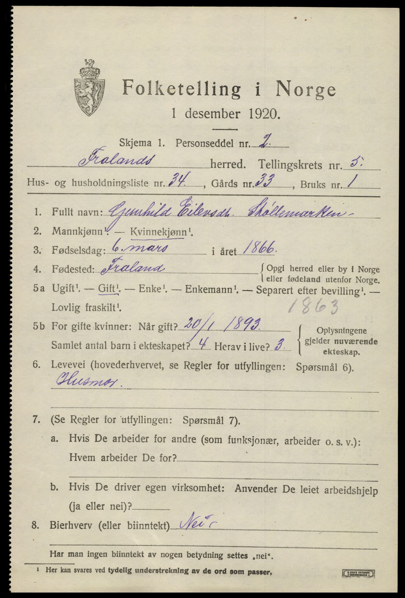 SAK, 1920 census for Froland, 1920, p. 4031