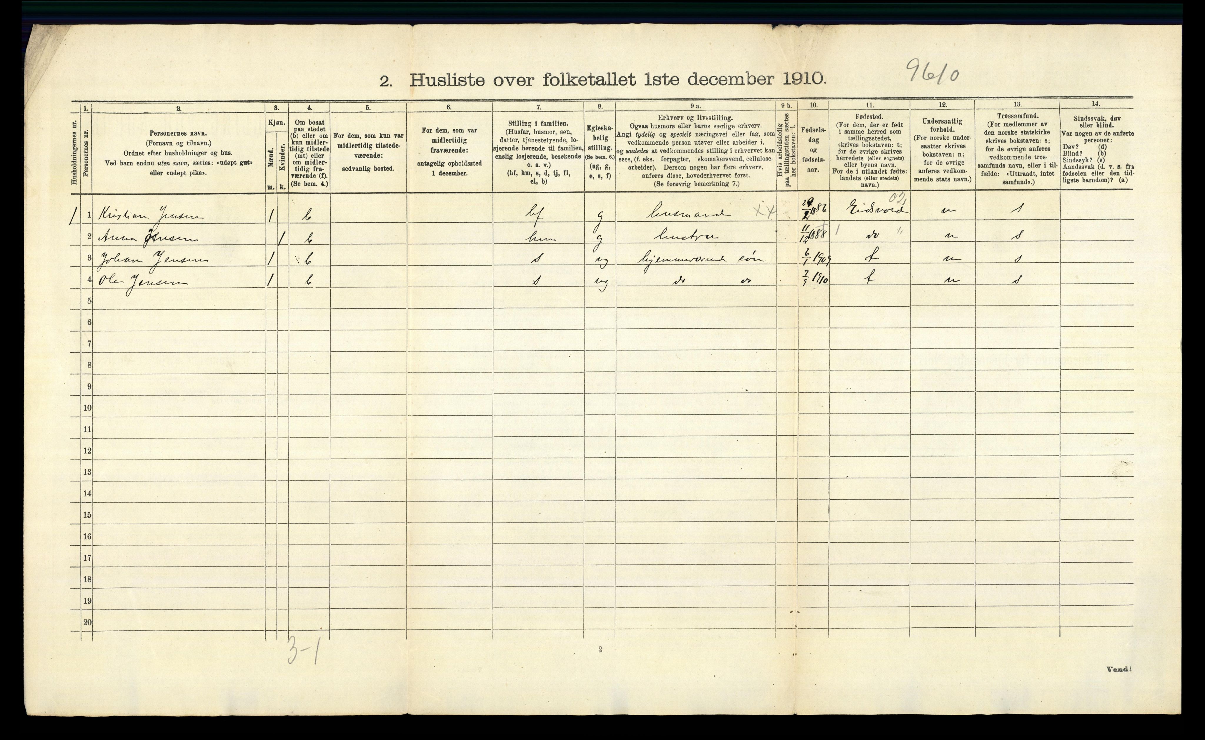 RA, 1910 census for Nes, 1910, p. 87