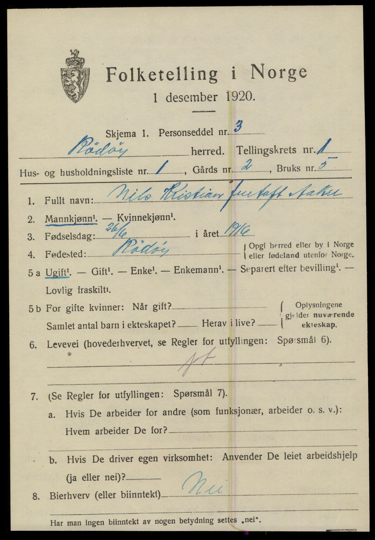 SAT, 1920 census for Rødøy, 1920, p. 970