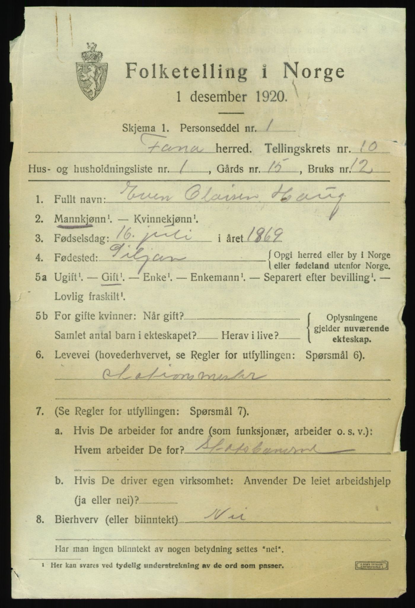 SAB, 1920 census for Fana, 1920, p. 16589