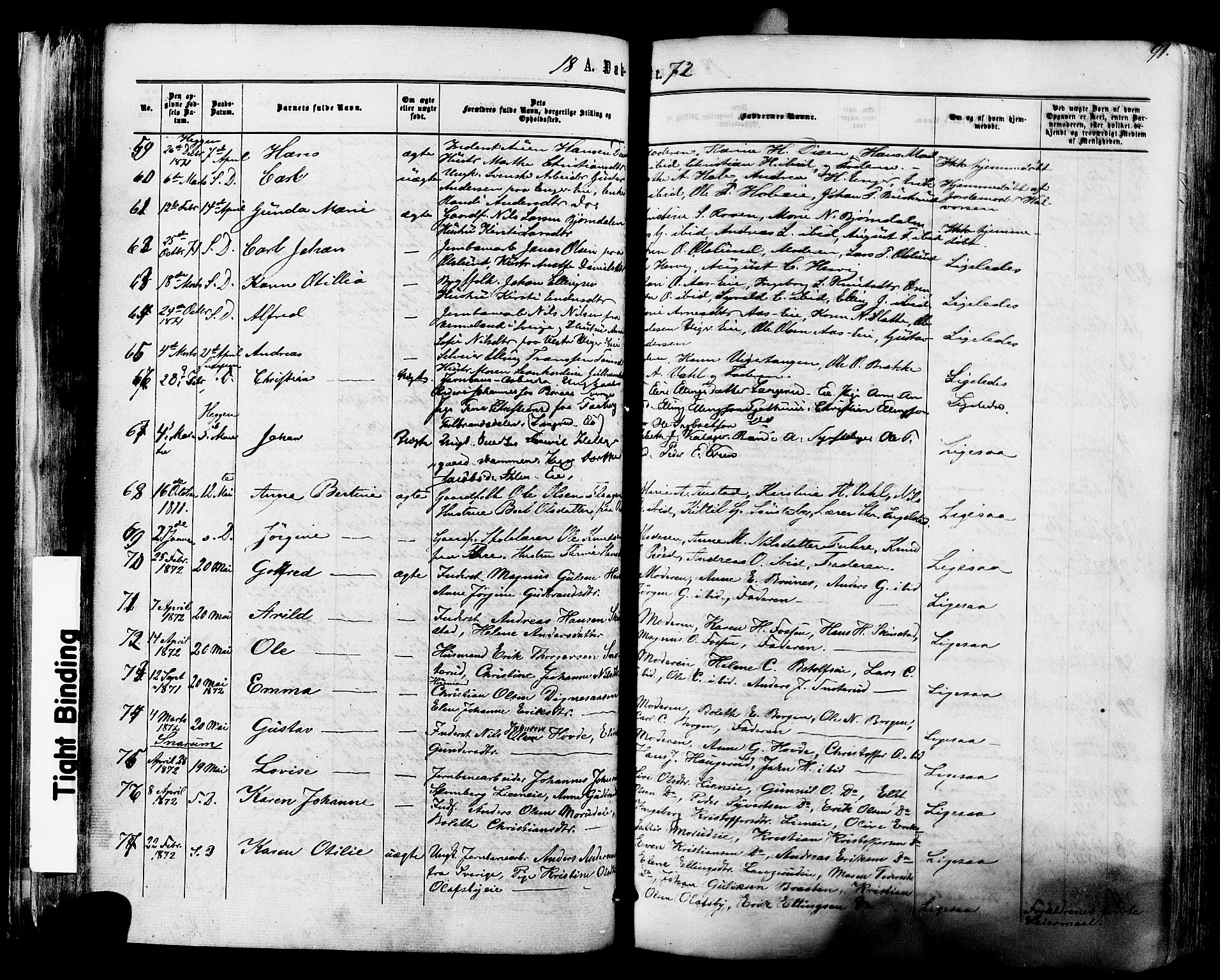 Modum kirkebøker, SAKO/A-234/F/Fa/L0010: Parish register (official) no. 10, 1865-1876, p. 91