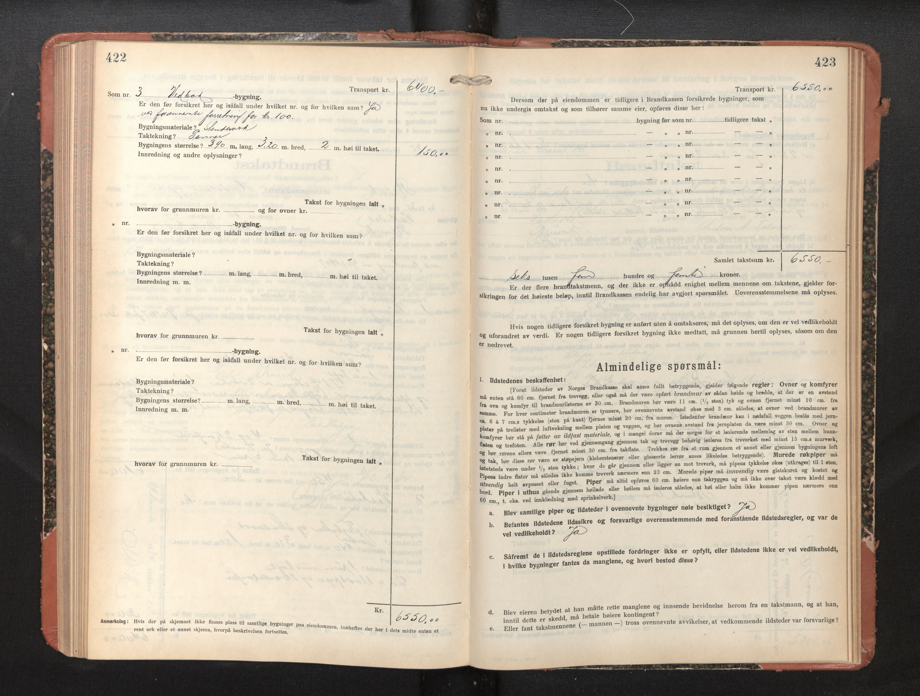 Lensmannen i Bruvik, SAB/A-31301/0012/L0010: Branntakstprotokoll, skjematakst, 1925-1936, p. 422-423