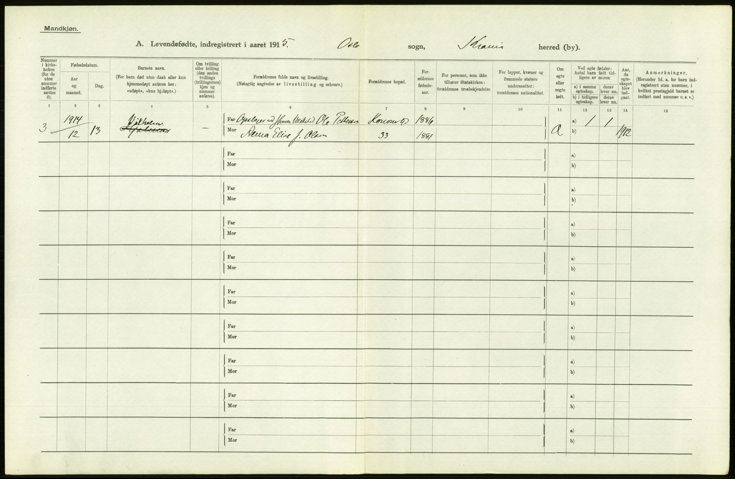 Statistisk sentralbyrå, Sosiodemografiske emner, Befolkning, RA/S-2228/D/Df/Dfb/Dfbe/L0006: Kristiania: Levendefødte menn og kvinner., 1915, p. 122