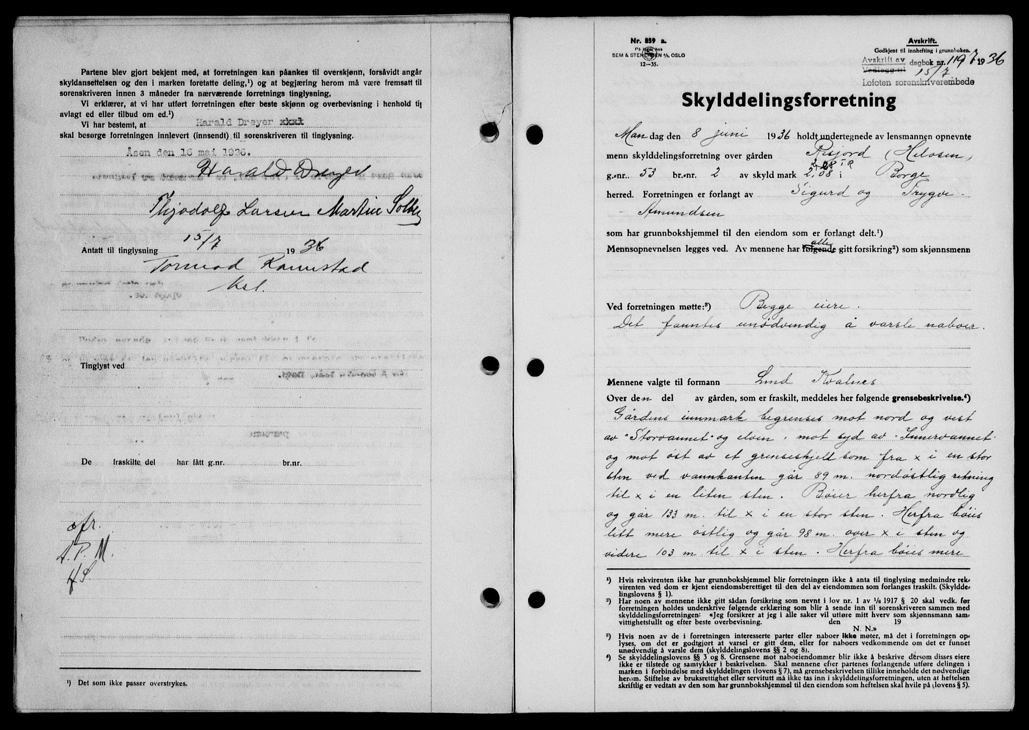 Lofoten sorenskriveri, SAT/A-0017/1/2/2C/L0001a: Mortgage book no. 1a, 1936-1937, Diary no: : 1197/1936