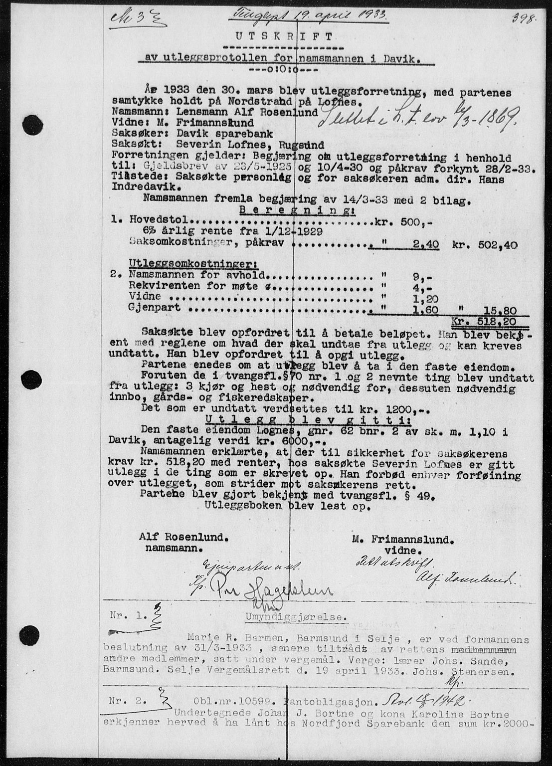 Nordfjord sorenskriveri, AV/SAB-A-2801/02/02b/02ba/L0076: Mortgage book no. II.B.a.76, 1932-1933, Deed date: 19.04.1933