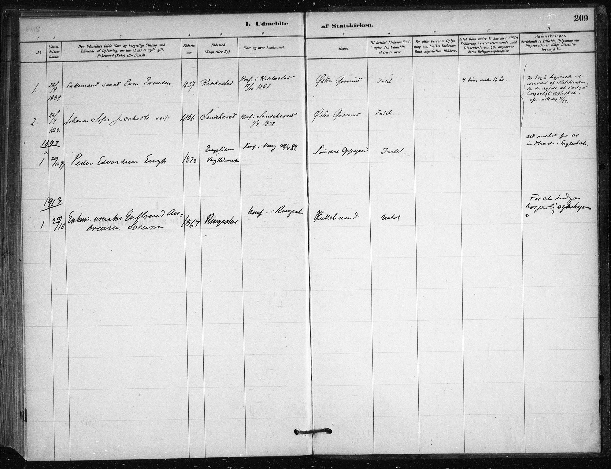 Nesodden prestekontor Kirkebøker, SAO/A-10013/F/Fb/L0001: Parish register (official) no. II 1, 1880-1915, p. 209