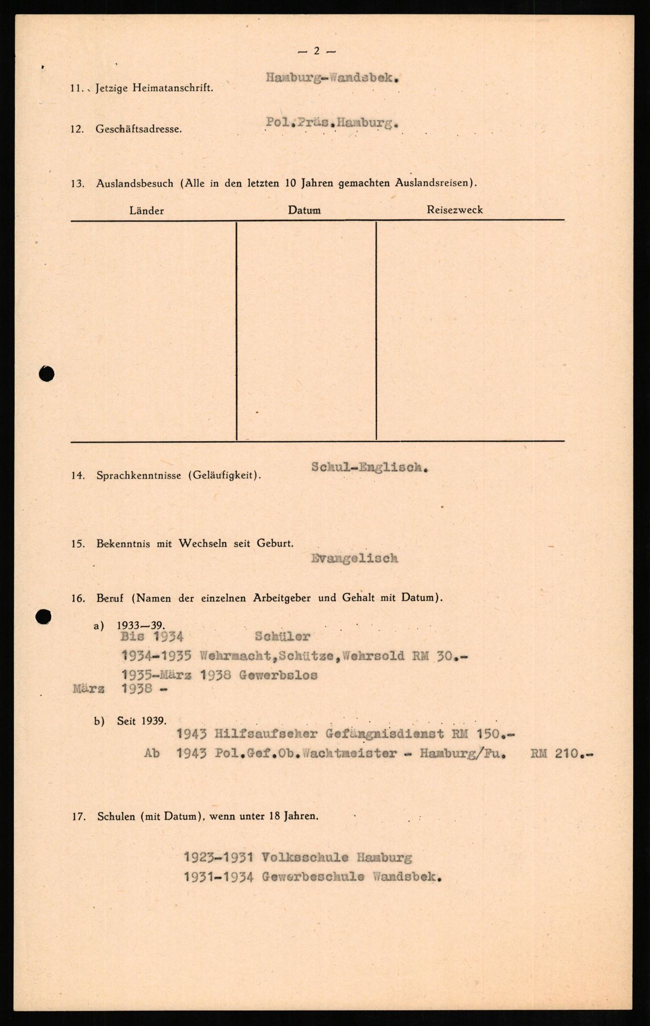 Forsvaret, Forsvarets overkommando II, RA/RAFA-3915/D/Db/L0011: CI Questionaires. Tyske okkupasjonsstyrker i Norge. Tyskere., 1945-1946, p. 365