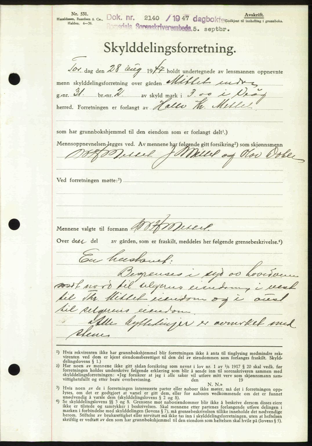 Romsdal sorenskriveri, SAT/A-4149/1/2/2C: Mortgage book no. A24, 1947-1947, Diary no: : 2140/1947
