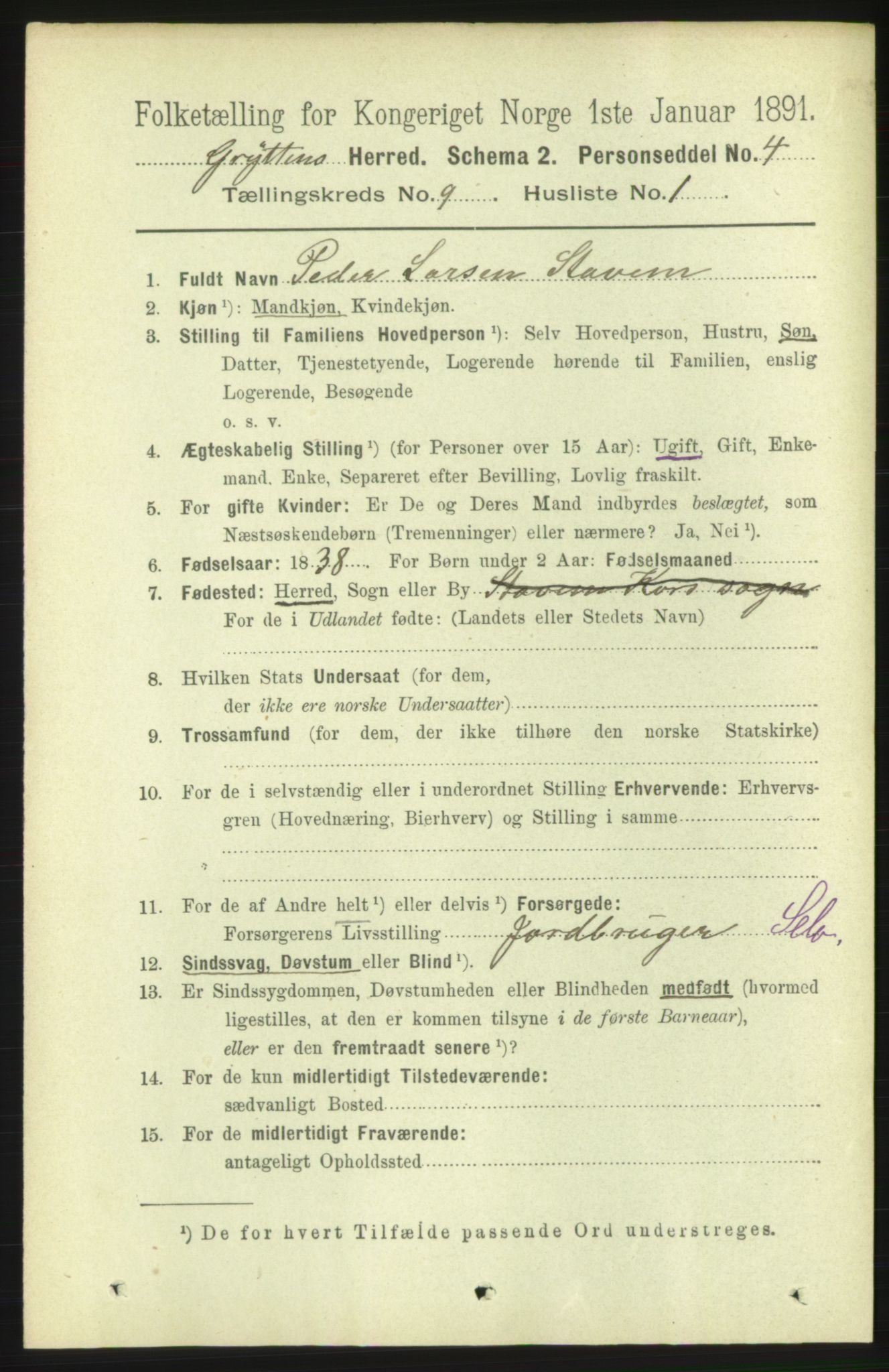 RA, 1891 census for 1539 Grytten, 1891, p. 3365