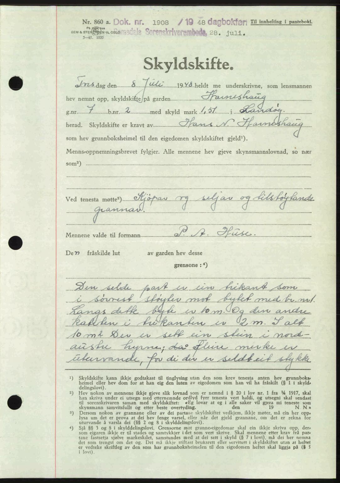 Romsdal sorenskriveri, AV/SAT-A-4149/1/2/2C: Mortgage book no. A26, 1948-1948, Diary no: : 1908/1948