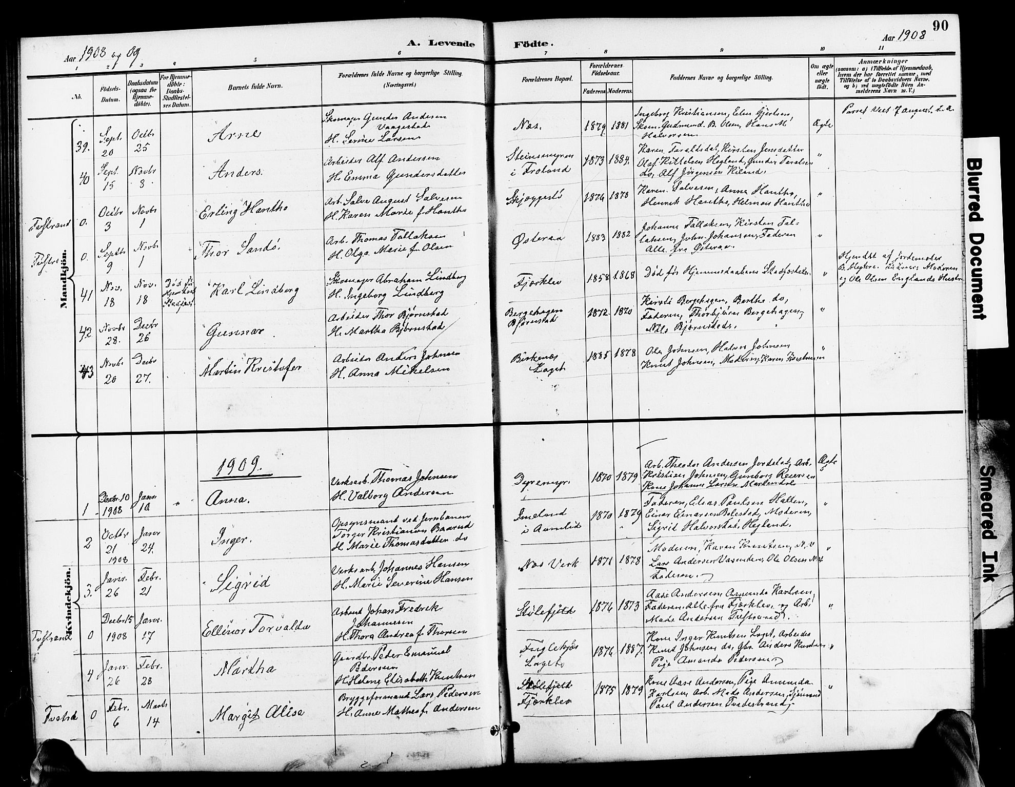 Holt sokneprestkontor, SAK/1111-0021/F/Fb/L0011: Parish register (copy) no. B 11, 1897-1921, p. 90