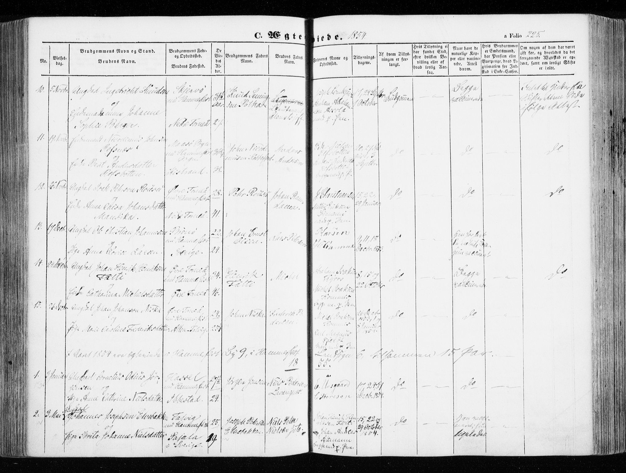 Hammerfest sokneprestkontor, AV/SATØ-S-1347/H/Ha/L0004.kirke: Parish register (official) no. 4, 1843-1856, p. 225