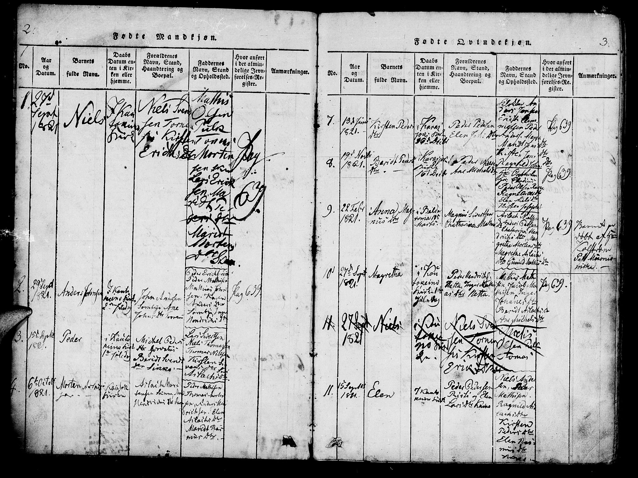 Kistrand/Porsanger sokneprestembete, AV/SATØ-S-1351/H/Ha/L0010.kirke: Parish register (official) no. 10, 1821-1842, p. 2-3