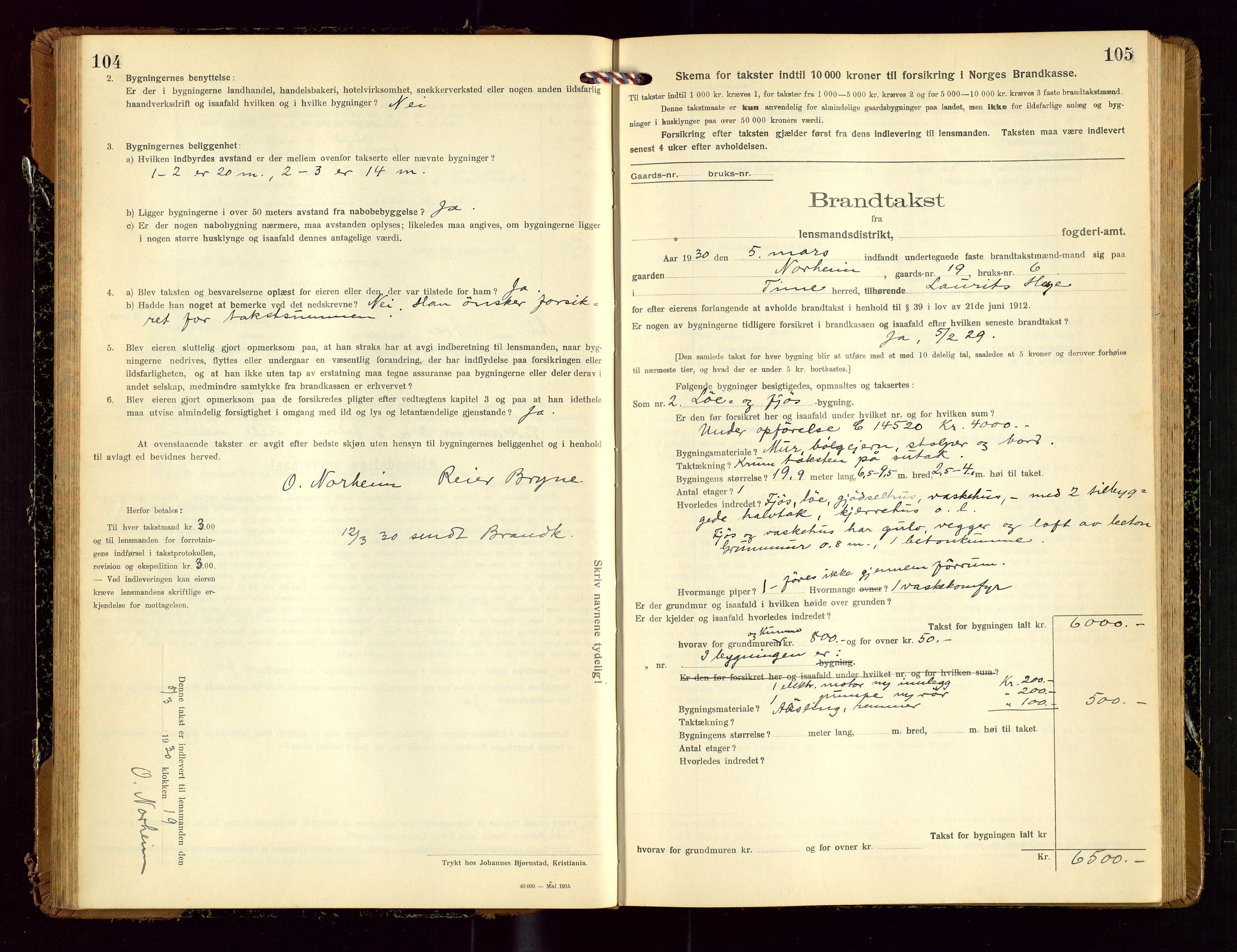 Time lensmannskontor, SAST/A-100420/Gob/L0002: Branntakstprotokoll, 1919-1952, p. 104-105