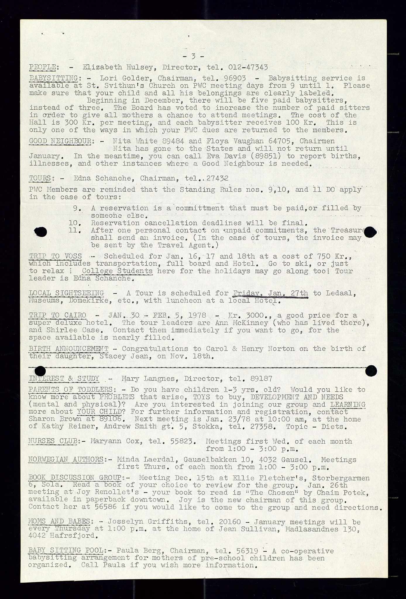 PA 1547 - Petroleum Wives Club, AV/SAST-A-101974/X/Xa/L0001: Newsletters (1971-1978)/radiointervjuer på kasett (1989-1992), 1970-1978