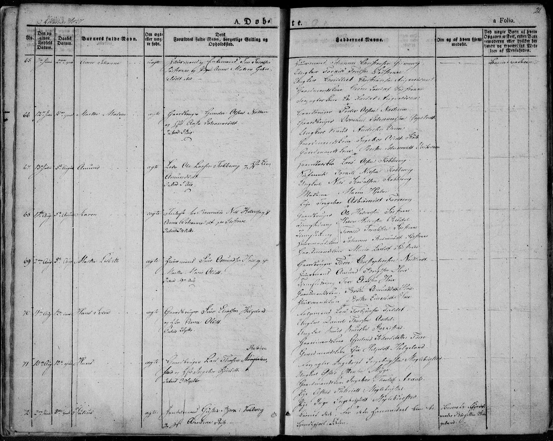 Avaldsnes sokneprestkontor, AV/SAST-A -101851/H/Ha/Haa/L0005: Parish register (official) no. A 5.1, 1825-1841, p. 21