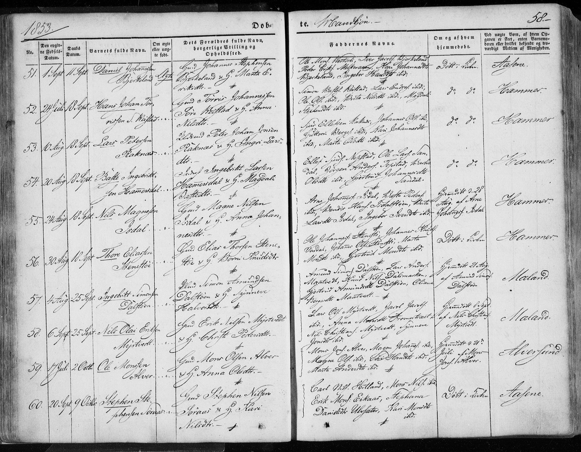 Hamre sokneprestembete, AV/SAB-A-75501/H/Ha/Haa/Haaa/L0013: Parish register (official) no. A 13, 1846-1857, p. 58