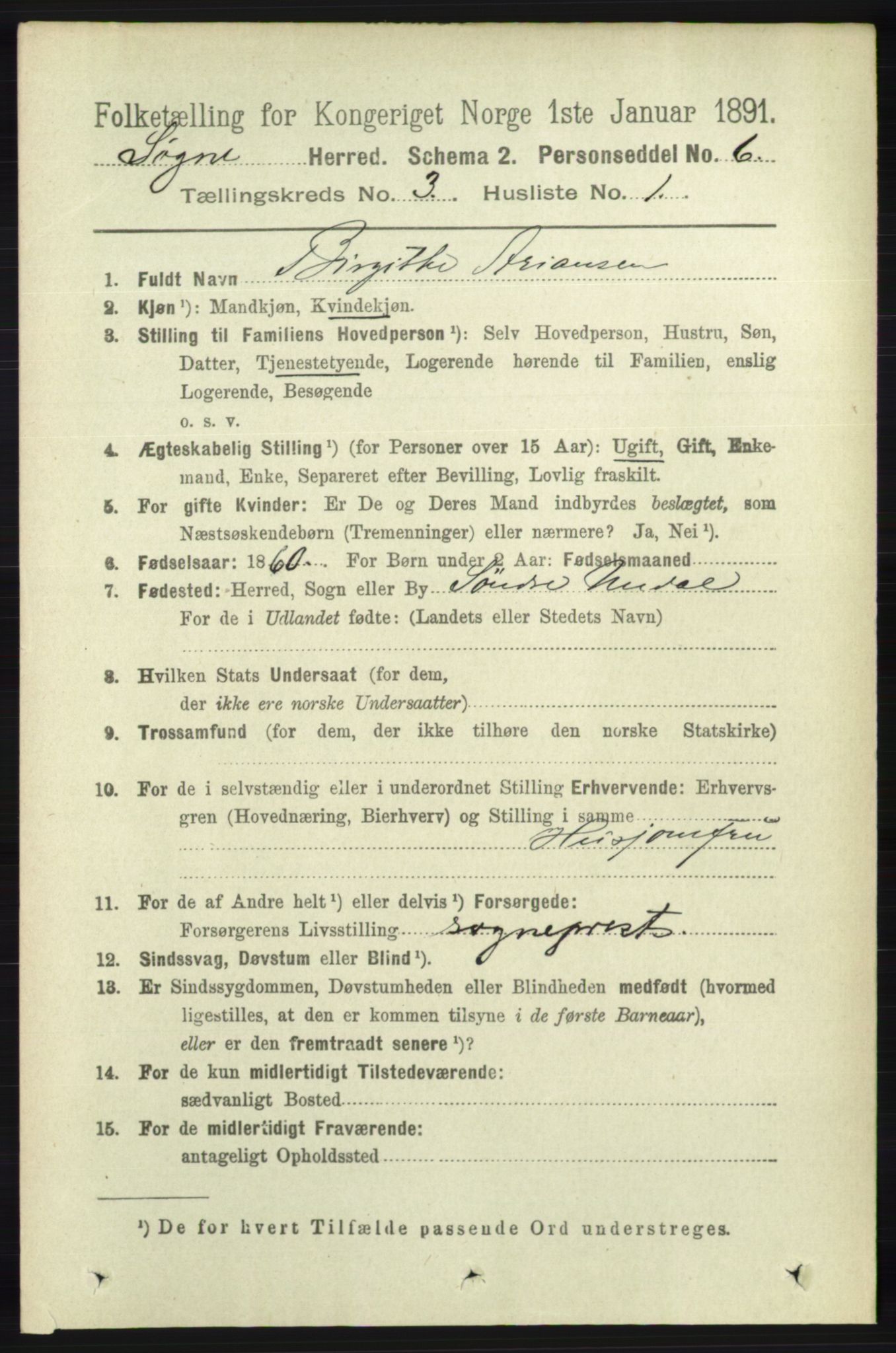 RA, 1891 census for 1018 Søgne, 1891, p. 322