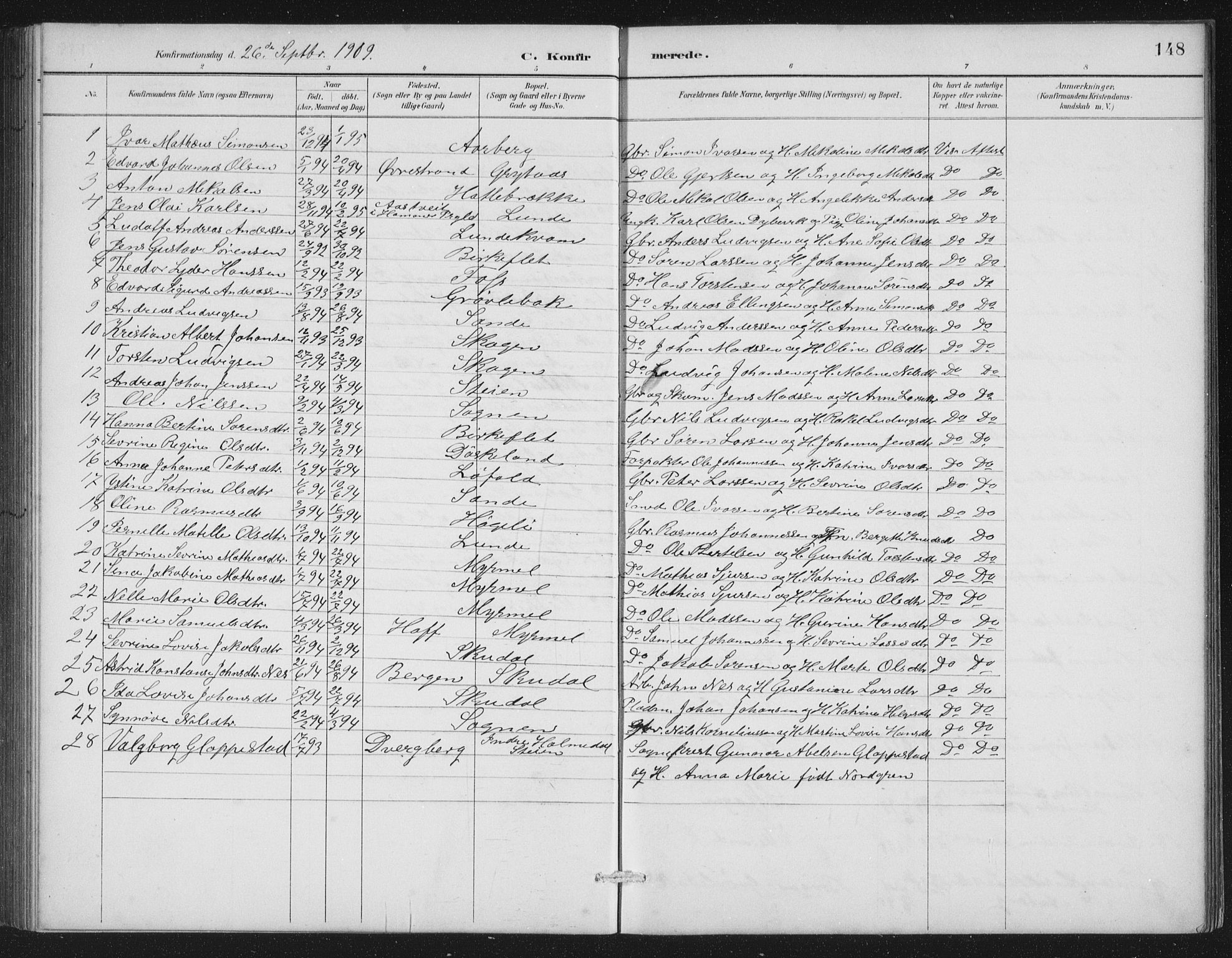Gaular sokneprestembete, SAB/A-80001/H/Hab: Parish register (copy) no. A 4, 1889-1912, p. 148