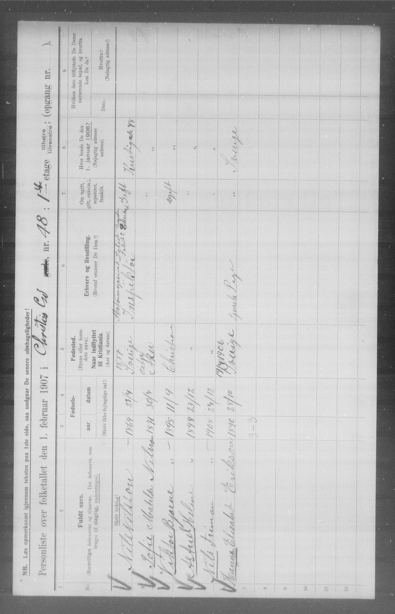 OBA, Municipal Census 1907 for Kristiania, 1907, p. 6526