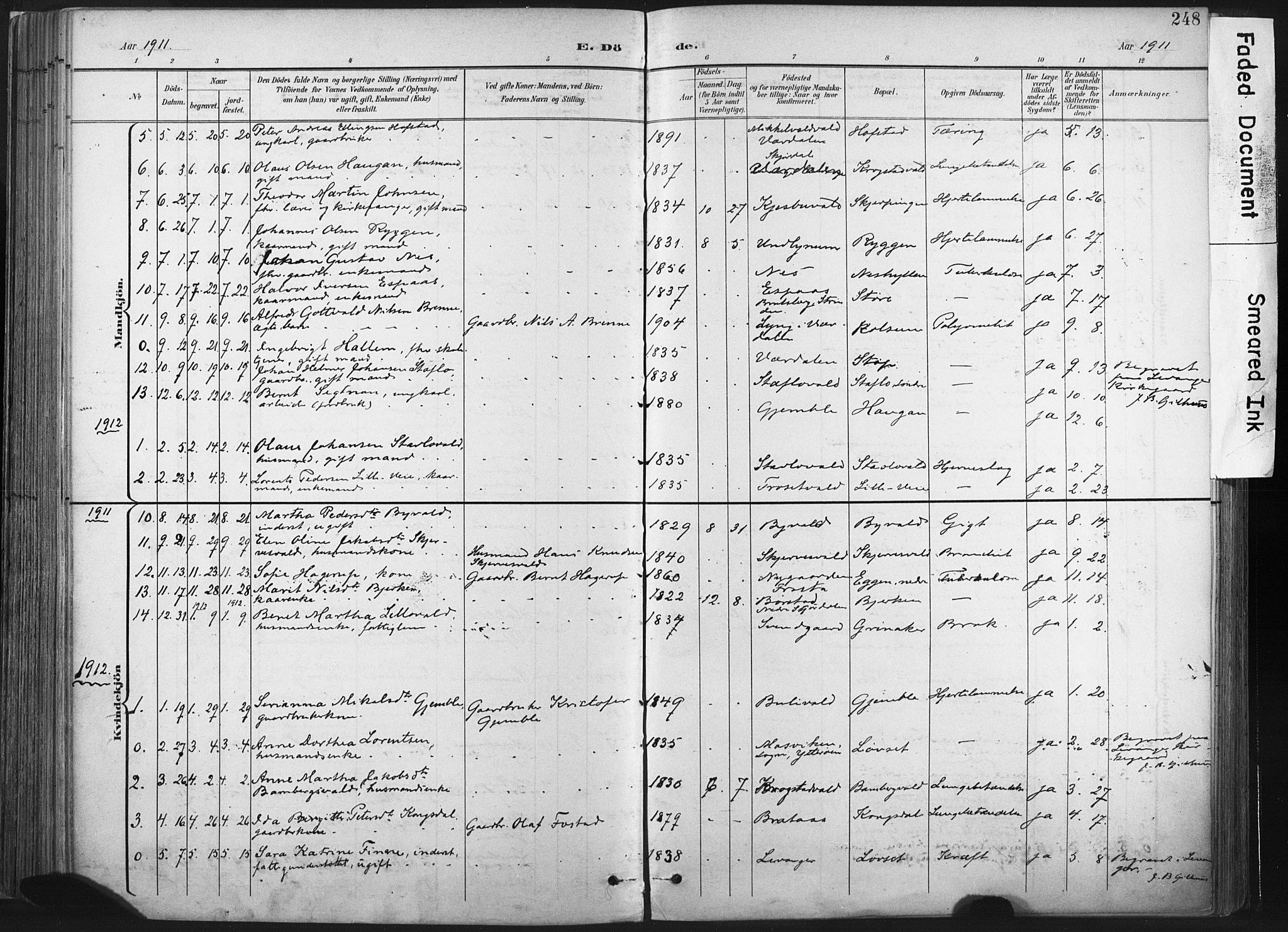 Ministerialprotokoller, klokkerbøker og fødselsregistre - Nord-Trøndelag, AV/SAT-A-1458/717/L0162: Parish register (official) no. 717A12, 1898-1923, p. 248