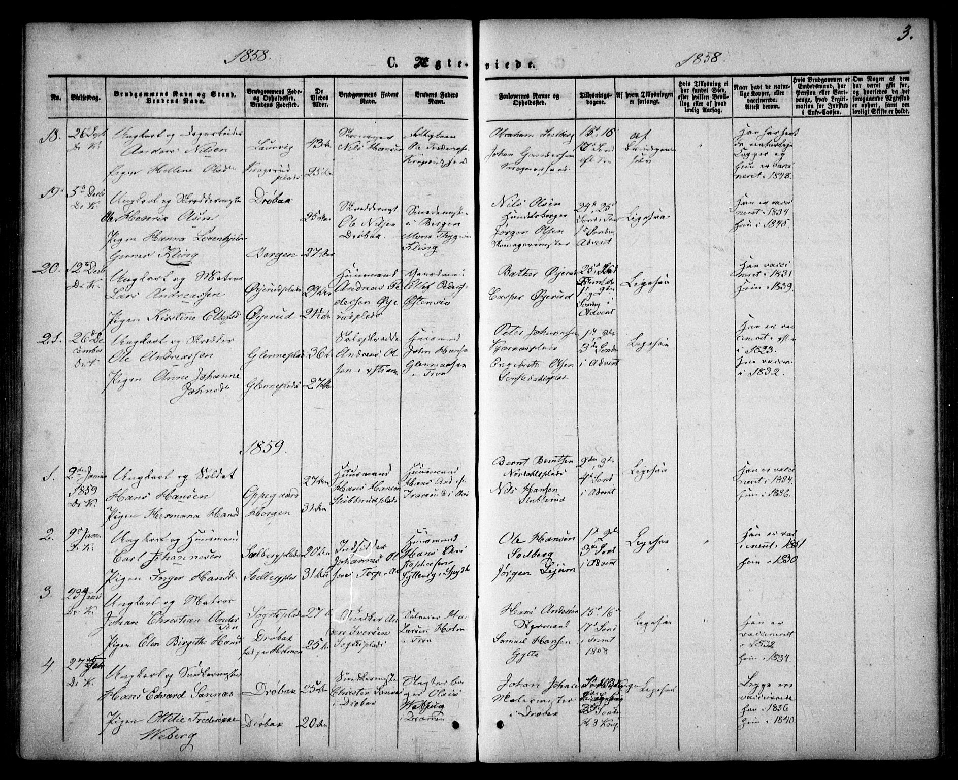 Drøbak prestekontor Kirkebøker, SAO/A-10142a/F/Fa/L0002: Parish register (official) no. I 2, 1858-1870, p. 3