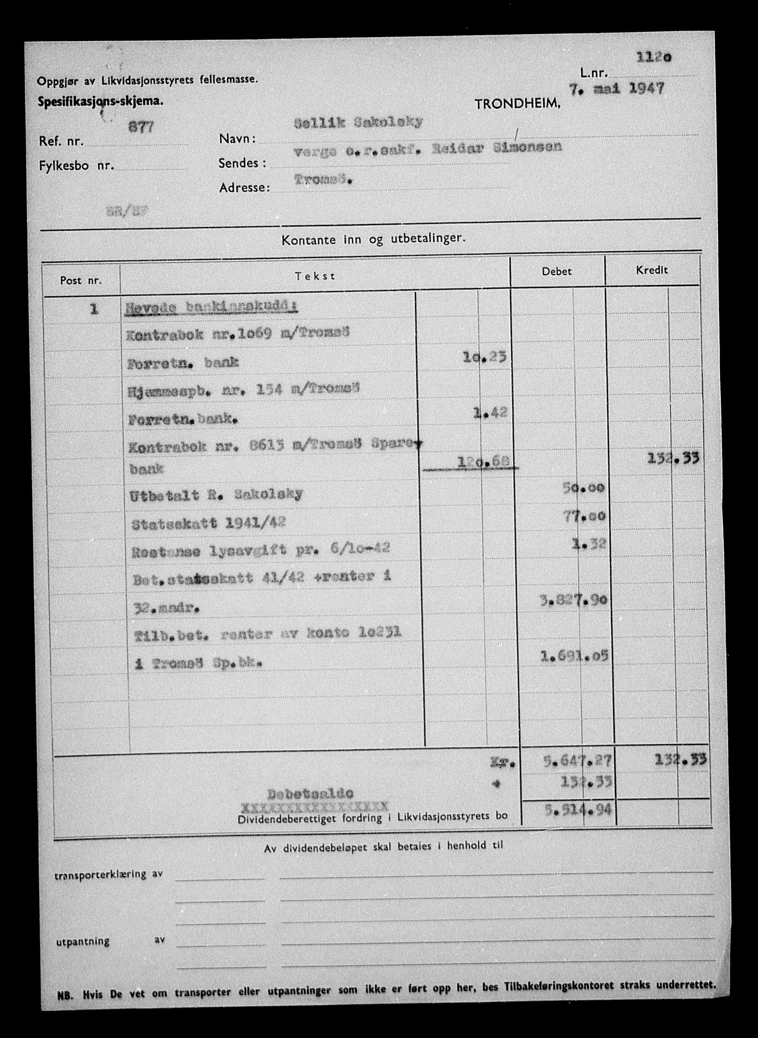 Justisdepartementet, Tilbakeføringskontoret for inndratte formuer, AV/RA-S-1564/H/Hc/Hcb/L0915: --, 1945-1947, p. 302