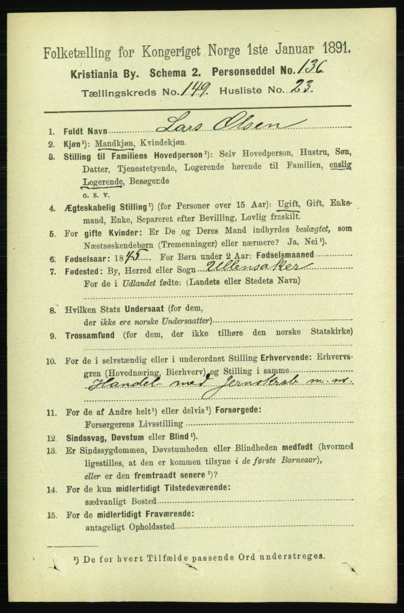 RA, 1891 census for 0301 Kristiania, 1891, p. 83745