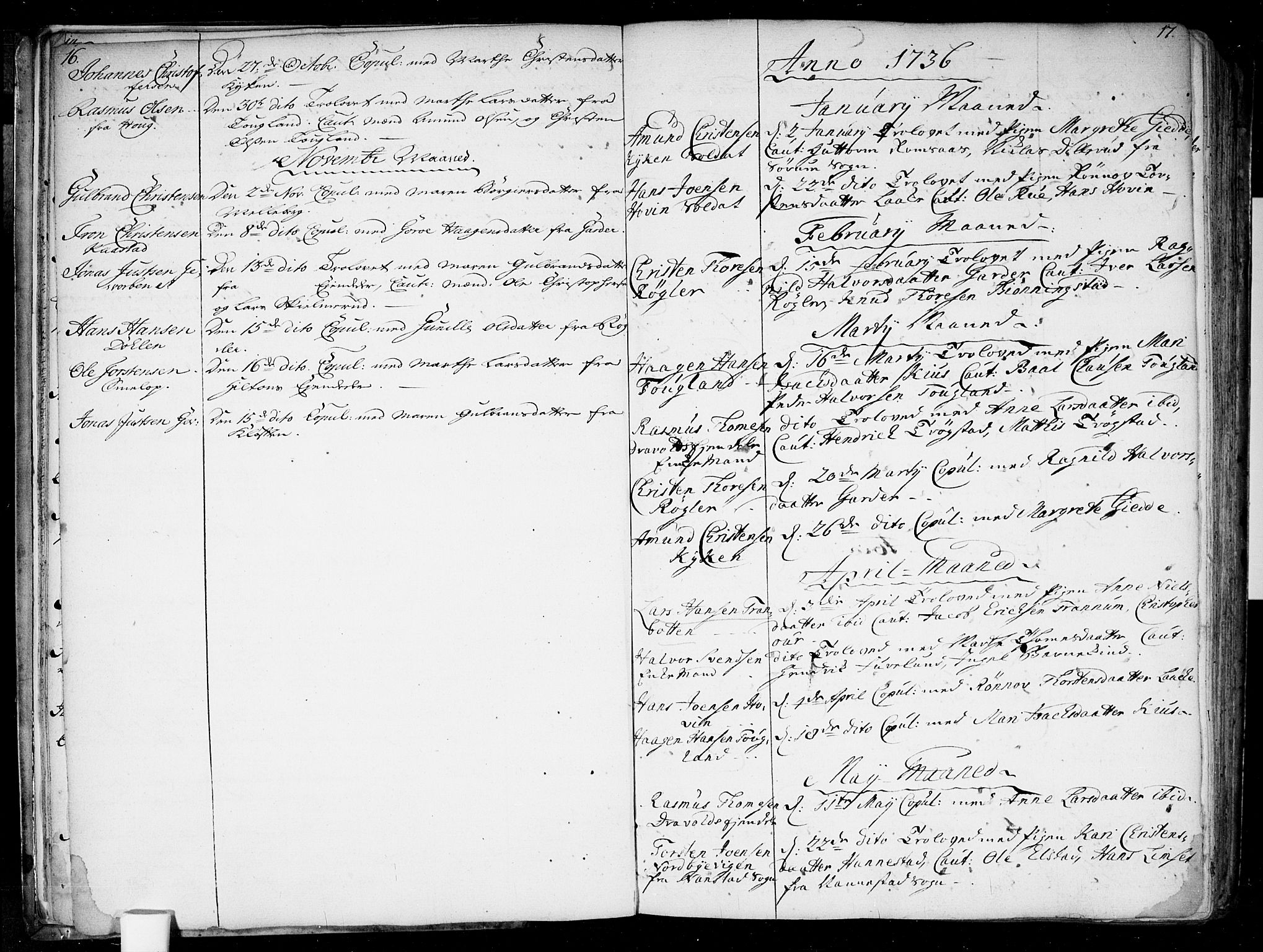 Ullensaker prestekontor Kirkebøker, SAO/A-10236a/F/Fa/L0010: Parish register (official) no. I 10, 1733-1776, p. 16-17