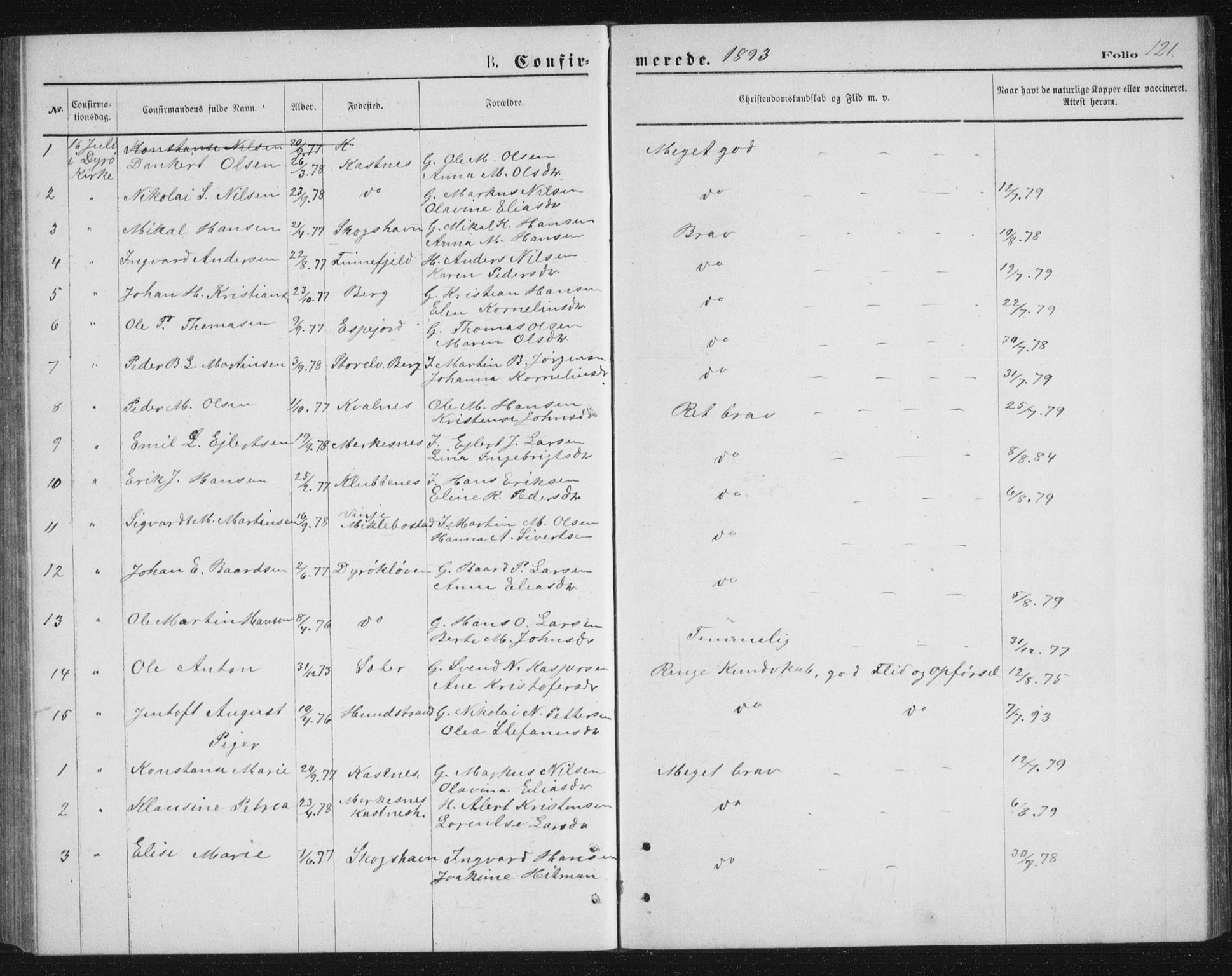 Tranøy sokneprestkontor, AV/SATØ-S-1313/I/Ia/Iab/L0013klokker: Parish register (copy) no. 13, 1874-1896, p. 121