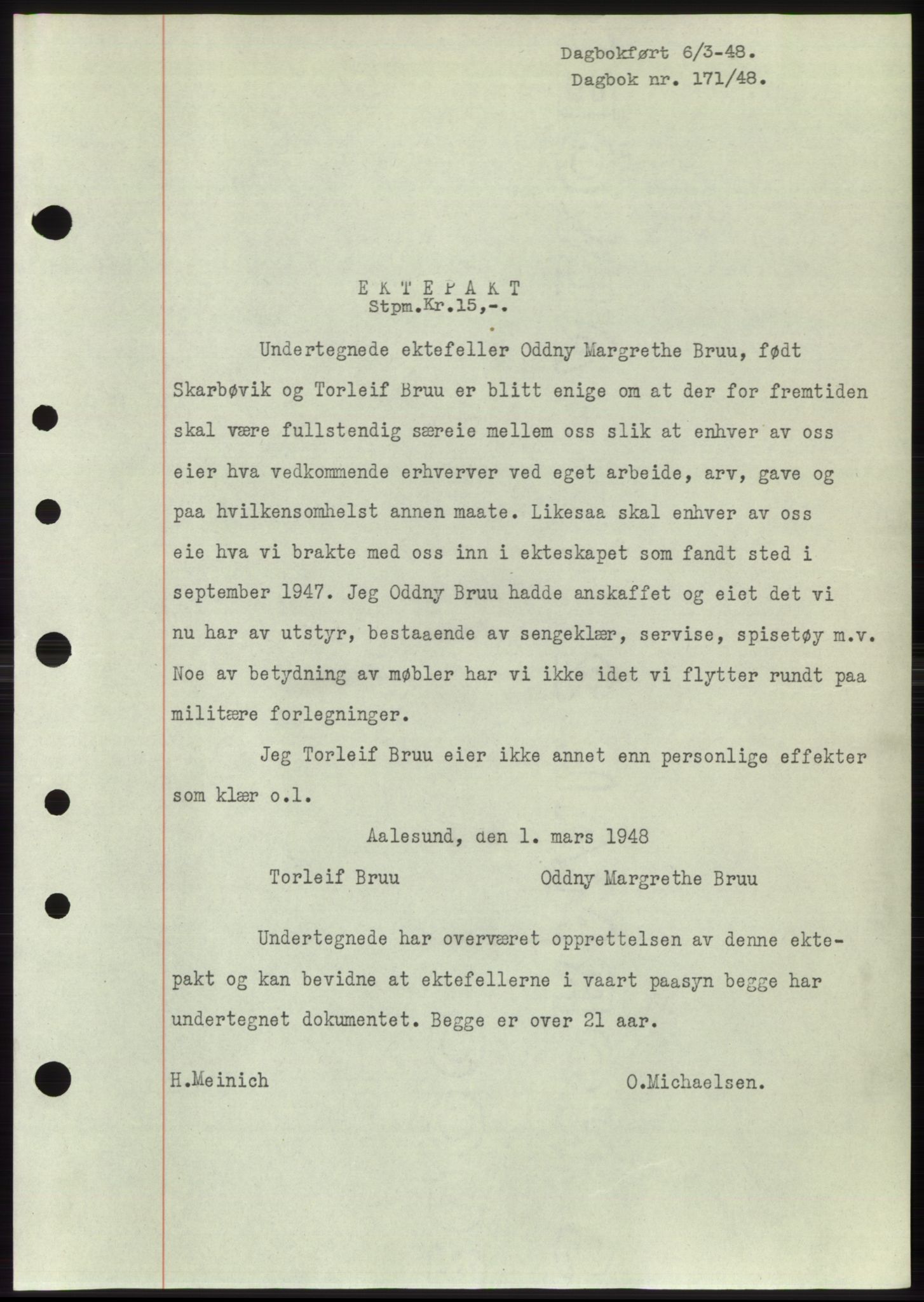 Ålesund byfogd, AV/SAT-A-4384: Mortgage book no. B36-38, 1948-1950, Diary no: : 171/1948