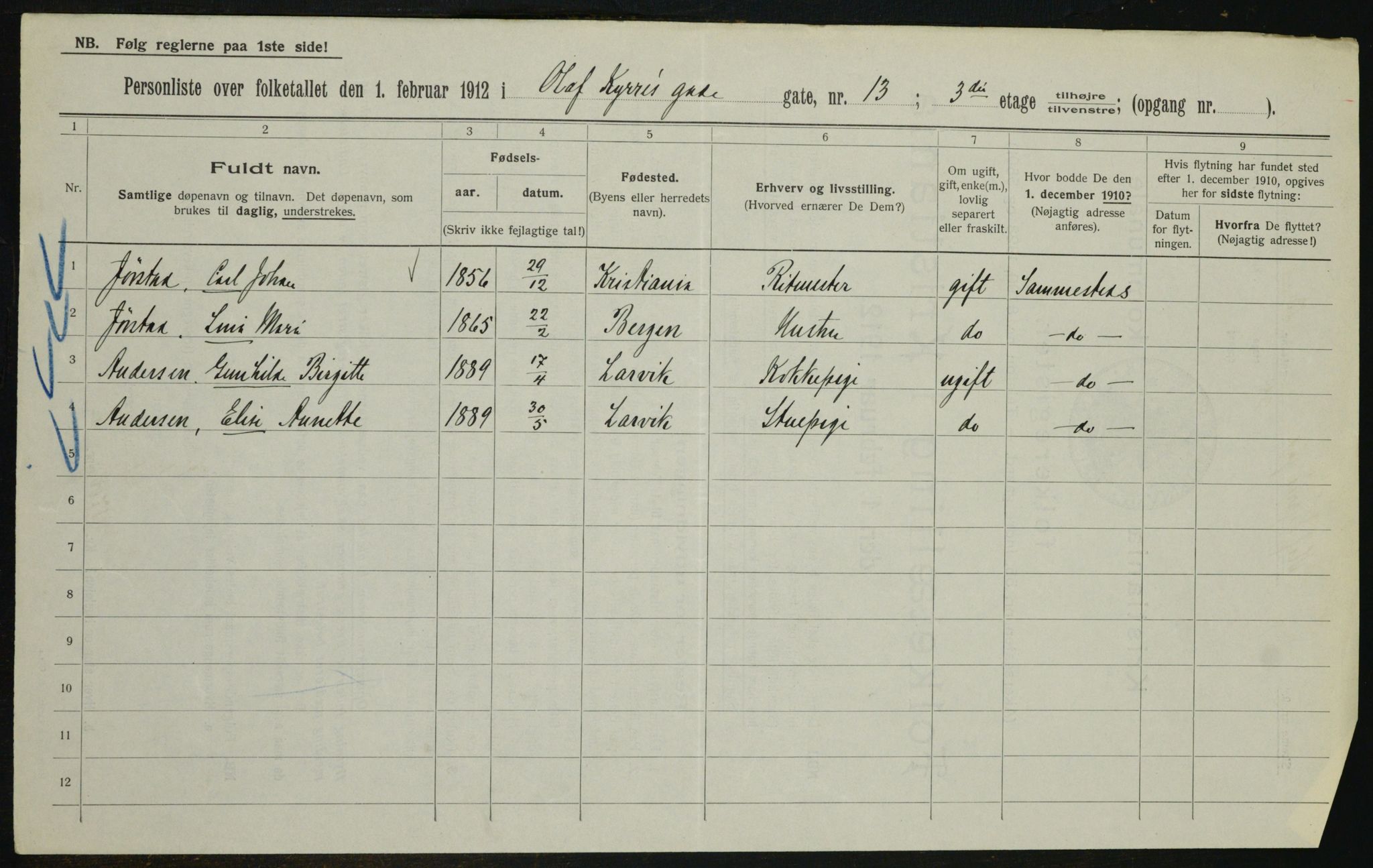 OBA, Municipal Census 1912 for Kristiania, 1912, p. 76006