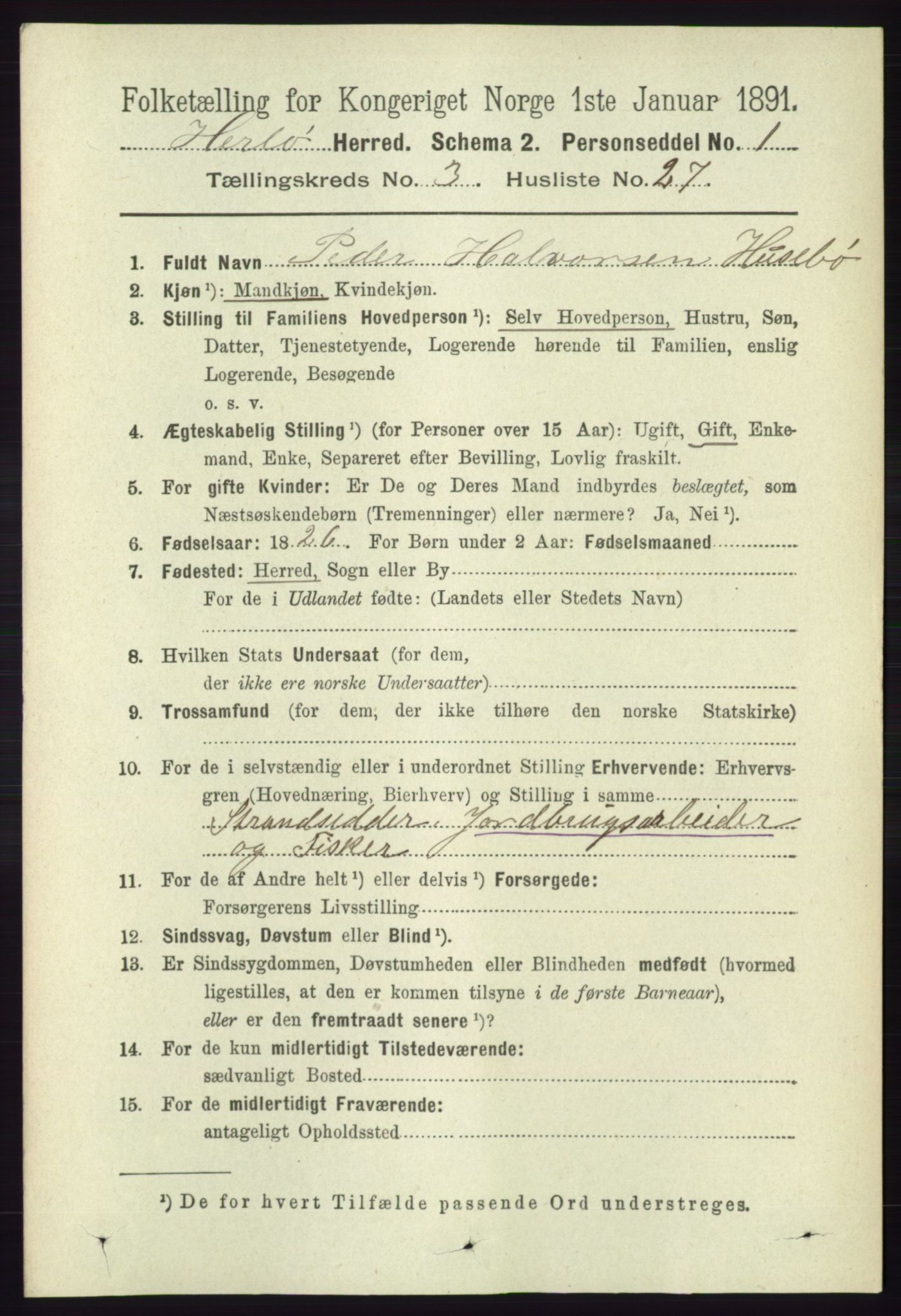 RA, 1891 census for 1258 Herdla, 1891, p. 1254