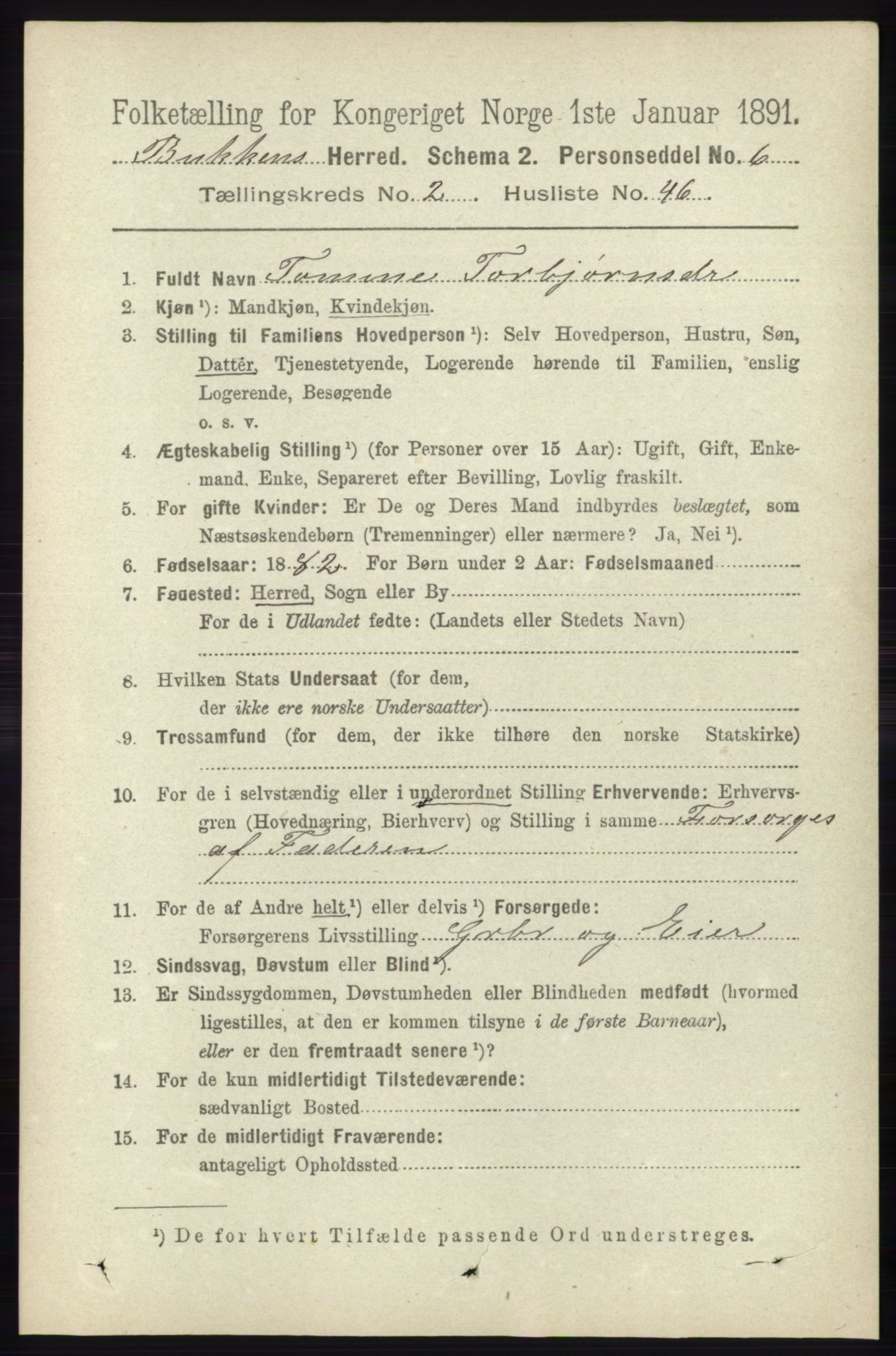 RA, 1891 census for 1145 Bokn, 1891, p. 584