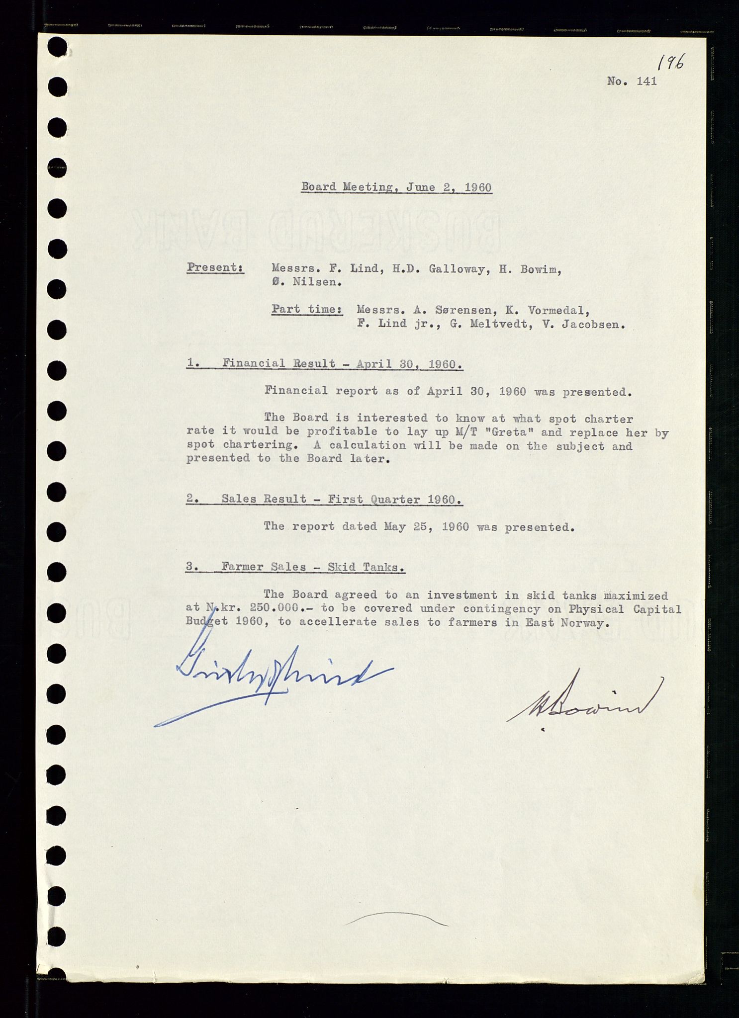 Pa 0982 - Esso Norge A/S, AV/SAST-A-100448/A/Aa/L0001/0002: Den administrerende direksjon Board minutes (styrereferater) / Den administrerende direksjon Board minutes (styrereferater), 1960-1961, p. 32