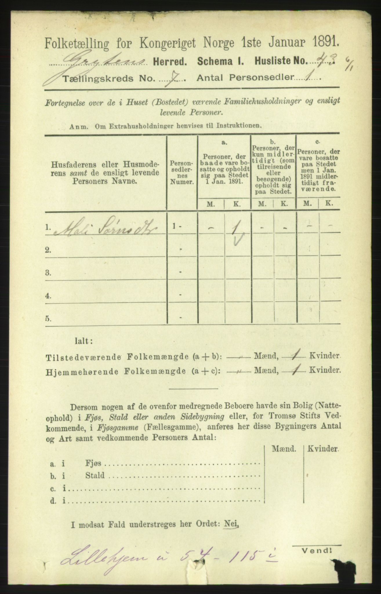 RA, 1891 census for 1539 Grytten, 1891, p. 2862