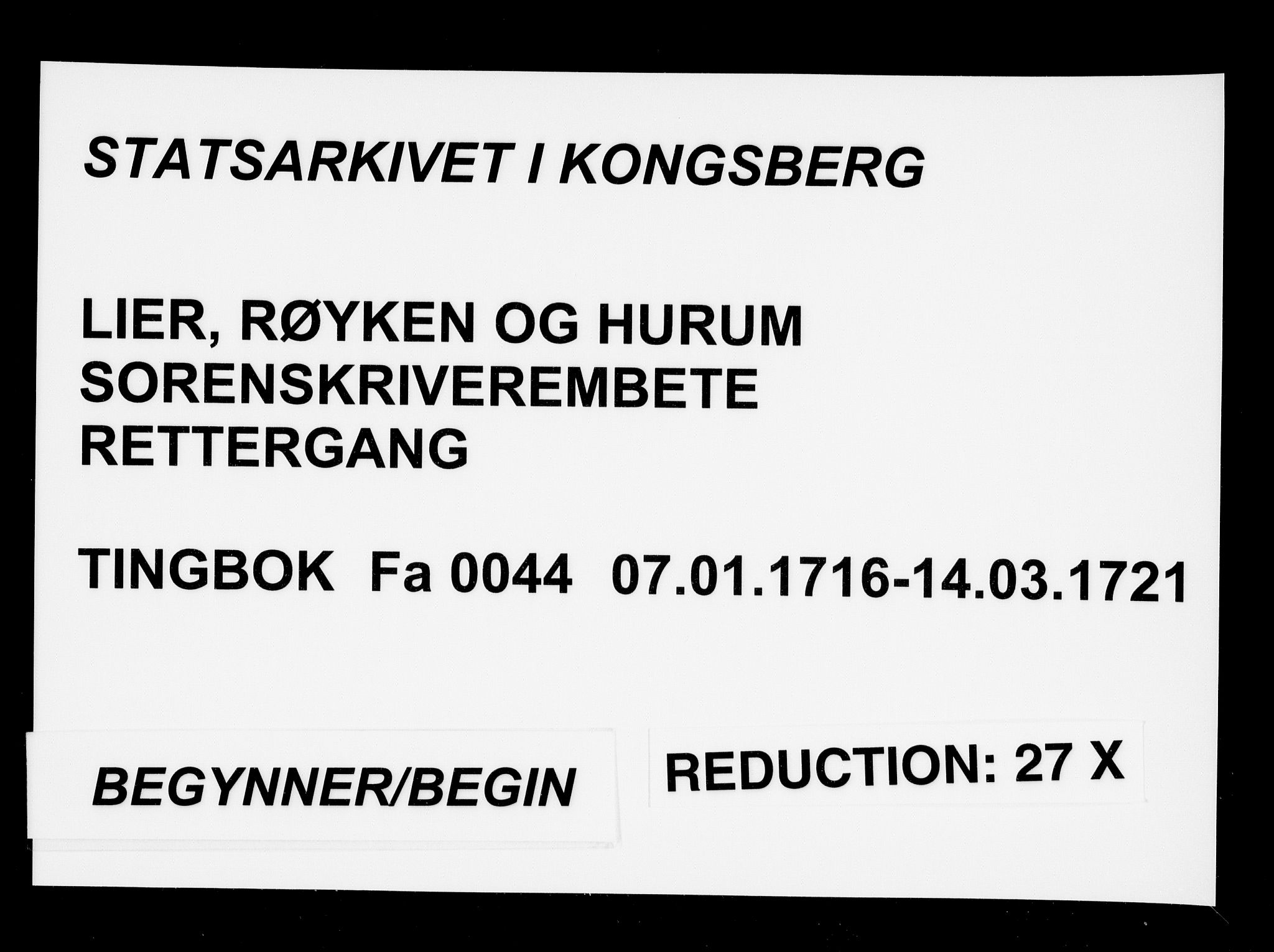 Lier, Røyken og Hurum sorenskriveri, AV/SAKO-A-89/F/Fa/L0044: Tingbok, 1716-1721