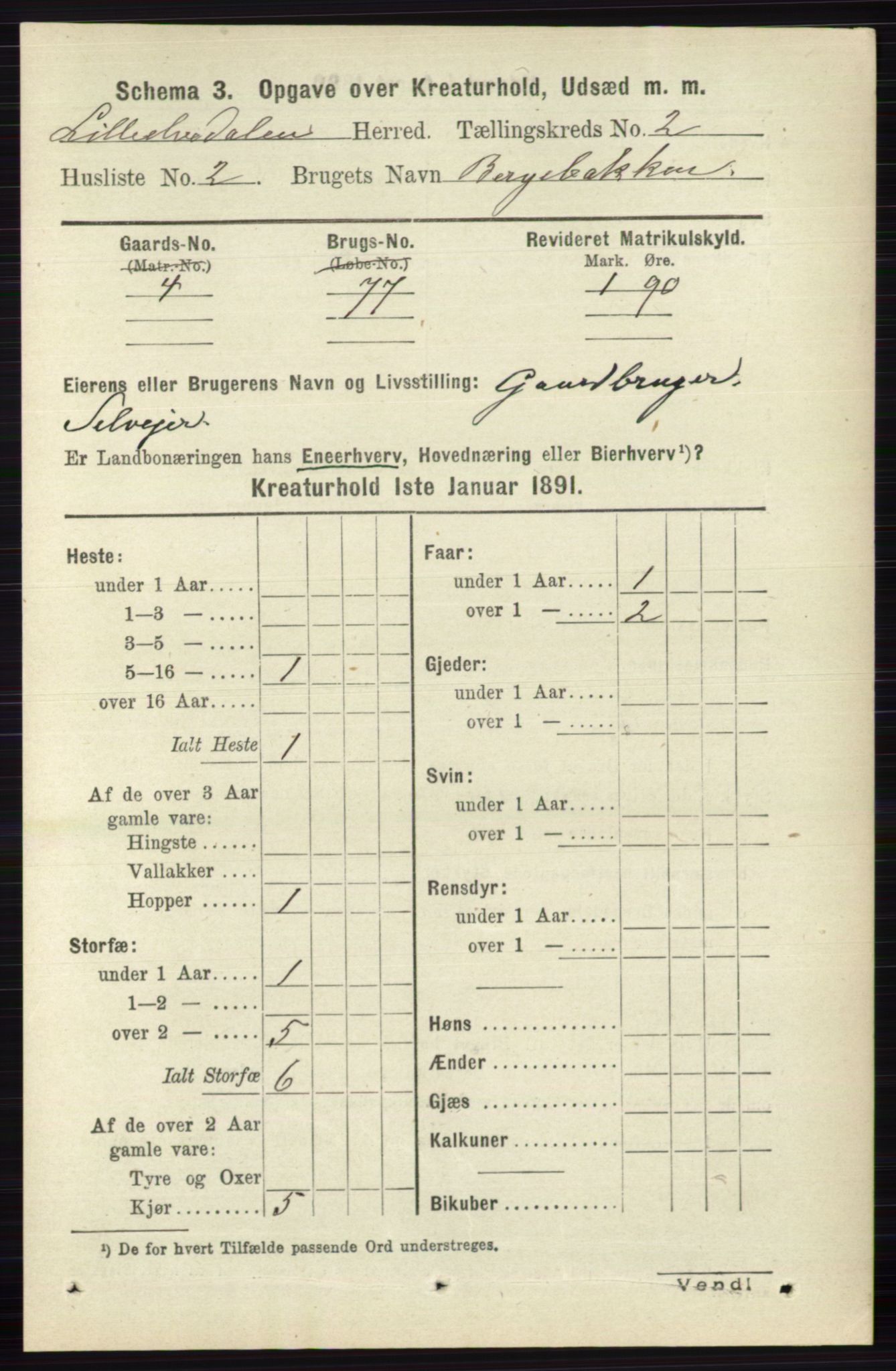 RA, 1891 census for 0438 Lille Elvedalen, 1891, p. 4034