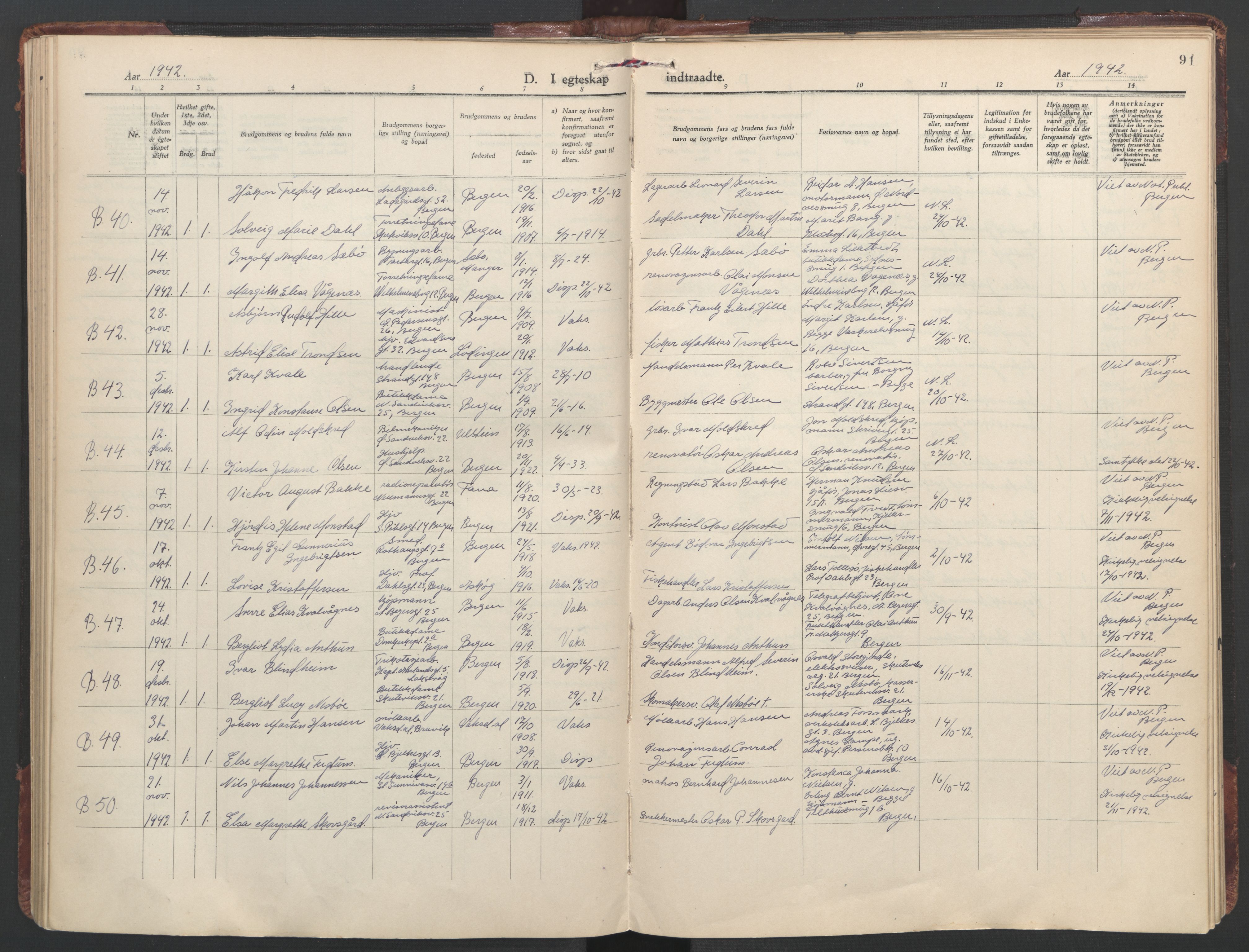 St. Olavs Sokneprestembete, SAB/A-78101/H/Haa: Parish register (official) no. C 1, 1928-1954, p. 91