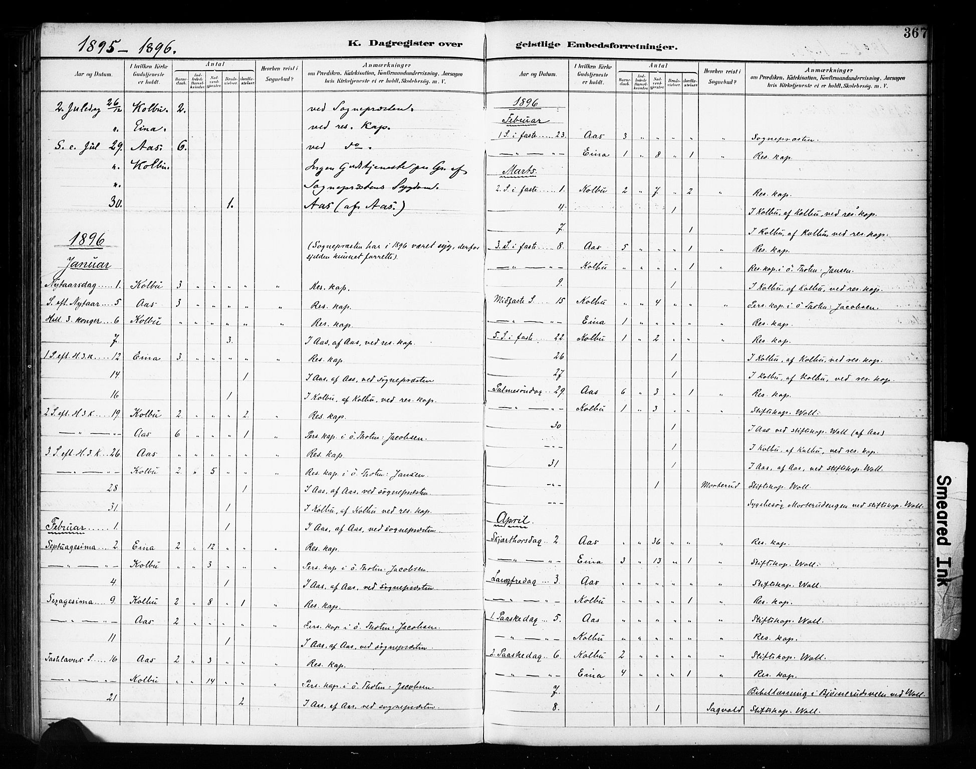 Vestre Toten prestekontor, SAH/PREST-108/H/Ha/Haa/L0011: Parish register (official) no. 11, 1895-1906, p. 367
