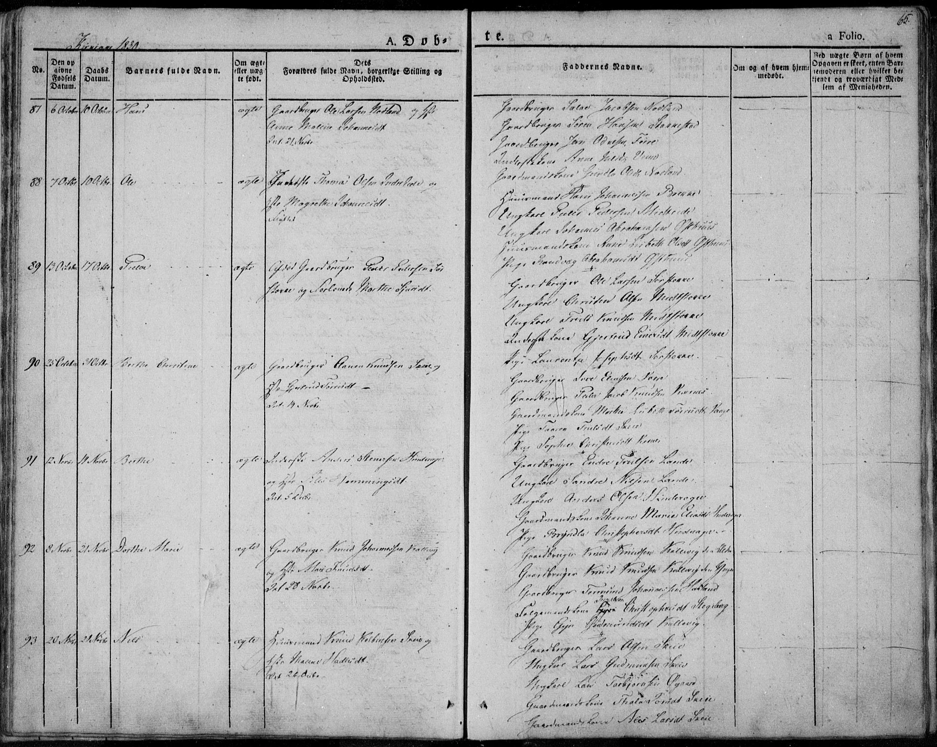 Avaldsnes sokneprestkontor, SAST/A -101851/H/Ha/Haa/L0005: Parish register (official) no. A 5.1, 1825-1841, p. 65