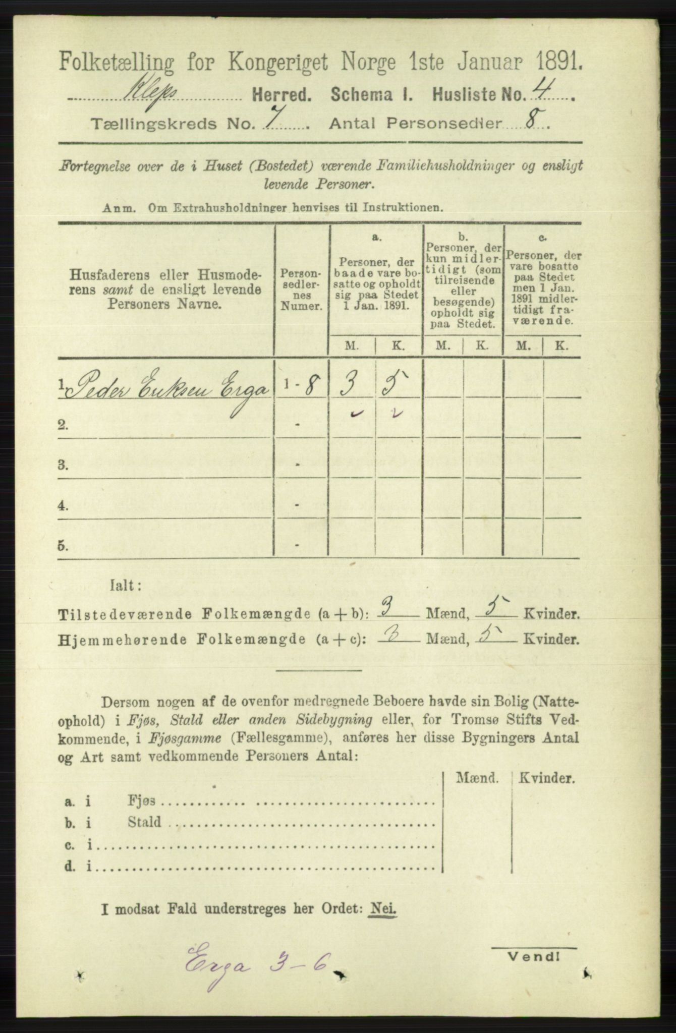 RA, 1891 census for 1120 Klepp, 1891, p. 2059