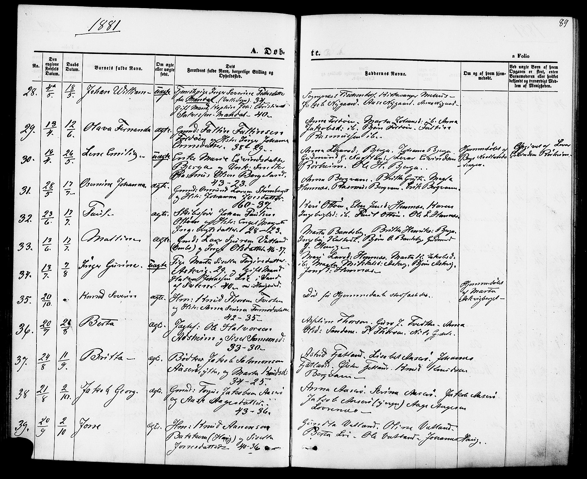 Jelsa sokneprestkontor, AV/SAST-A-101842/01/IV: Parish register (official) no. A 8, 1867-1883, p. 89